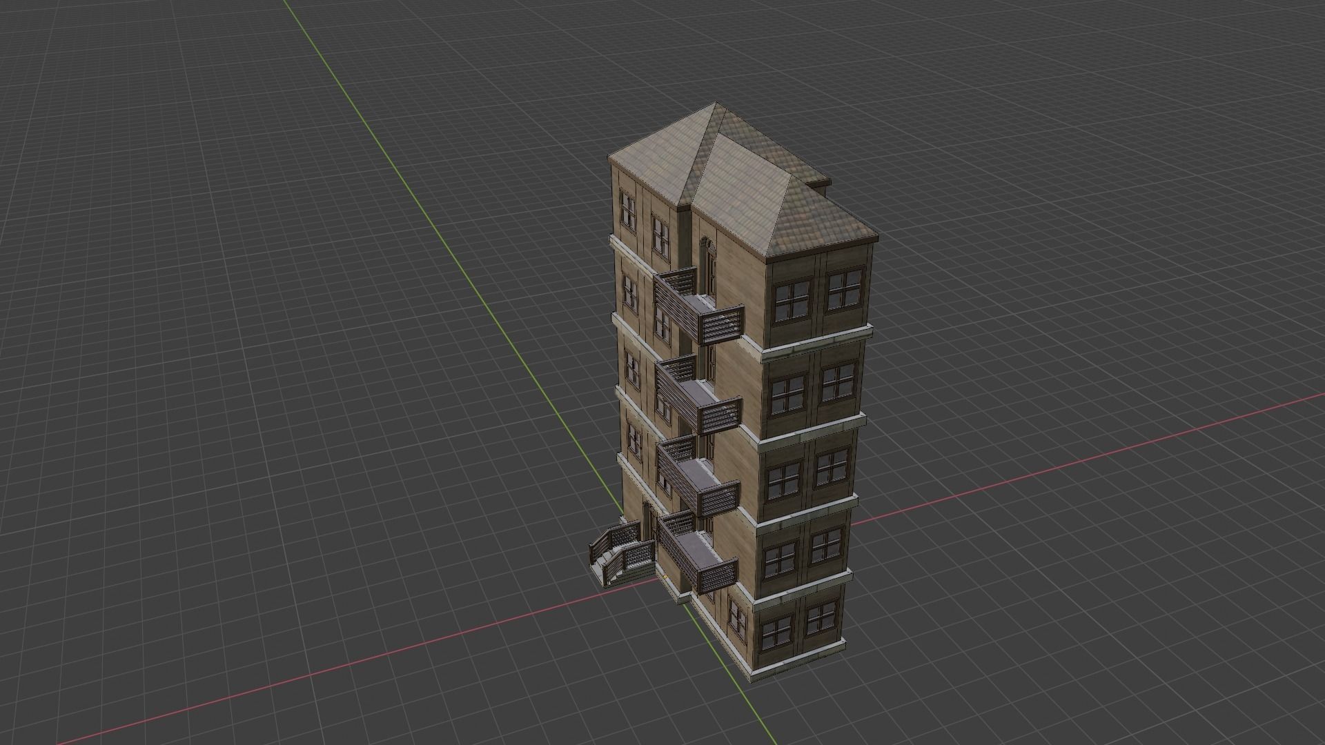 House Model 9 wooden building with balconies Low-poly 3D model_9