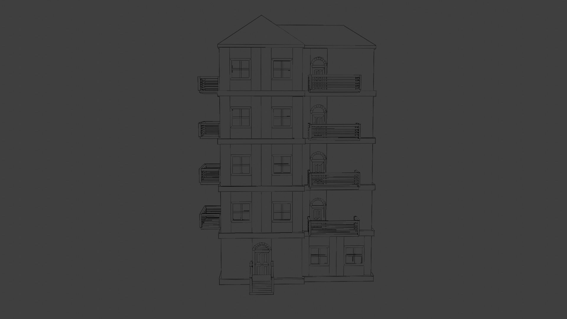 House Model 9 wooden building with balconies Low-poly 3D model_17