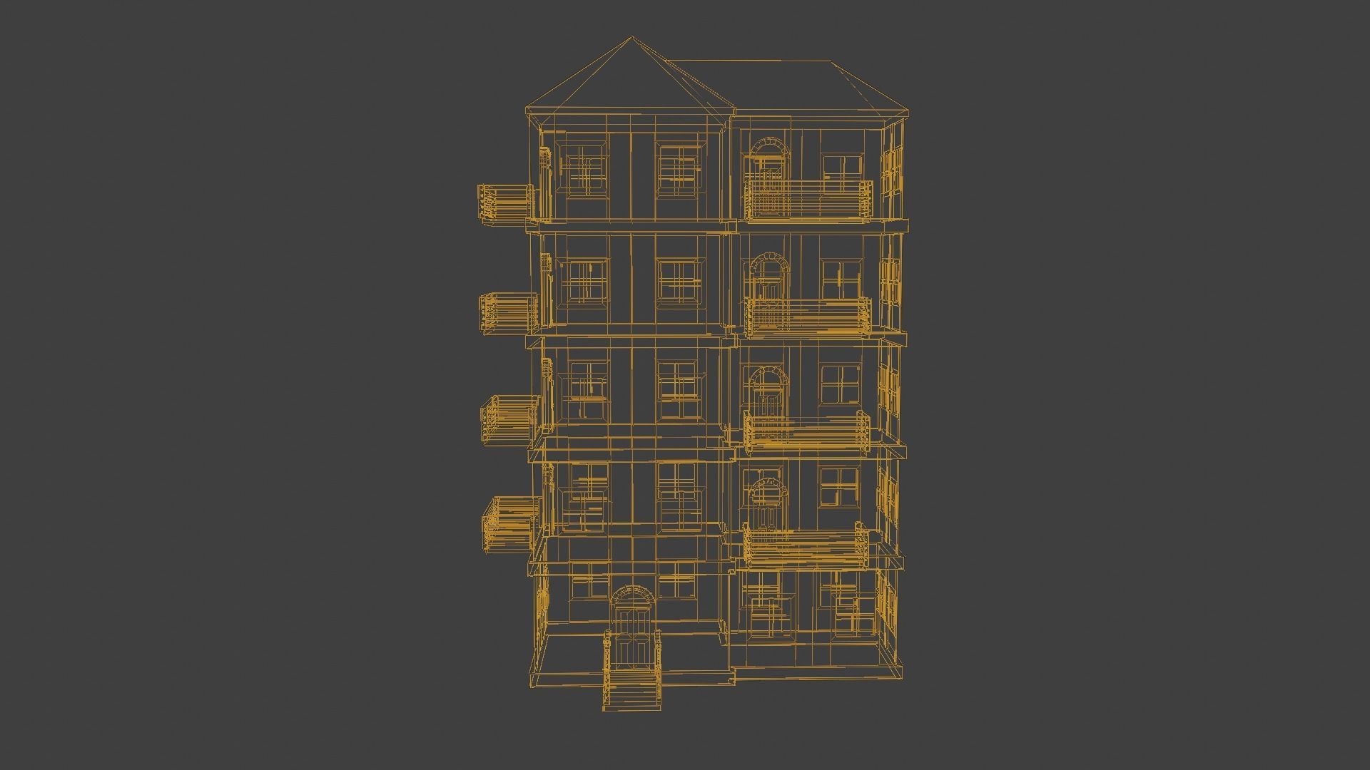 House Model 9 wooden building with balconies Low-poly 3D model_18