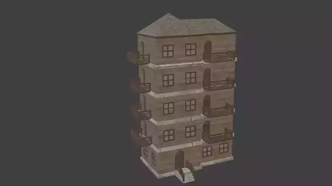 House Model 9 wooden building with balconies