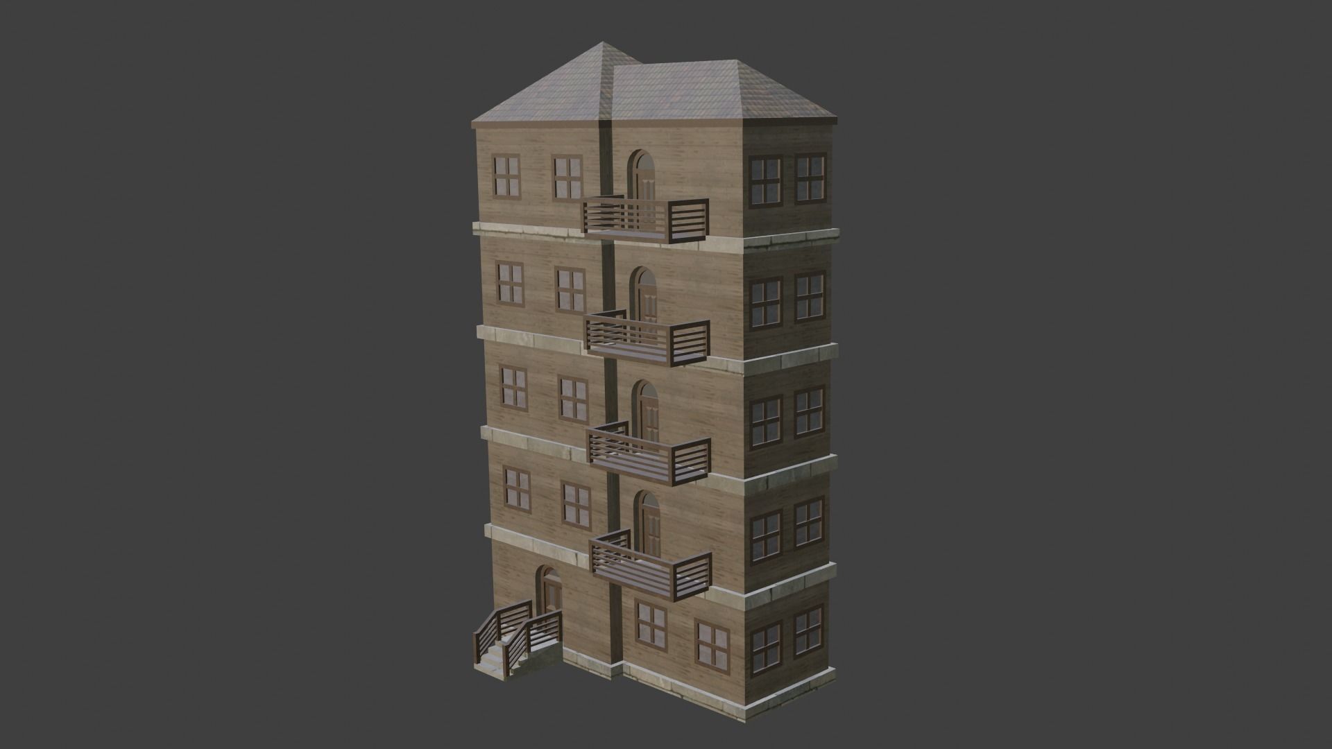 House Model 9 wooden building with balconies Low-poly 3D model_19