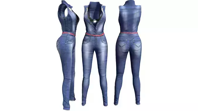 Open Front Denim Jumpsuit