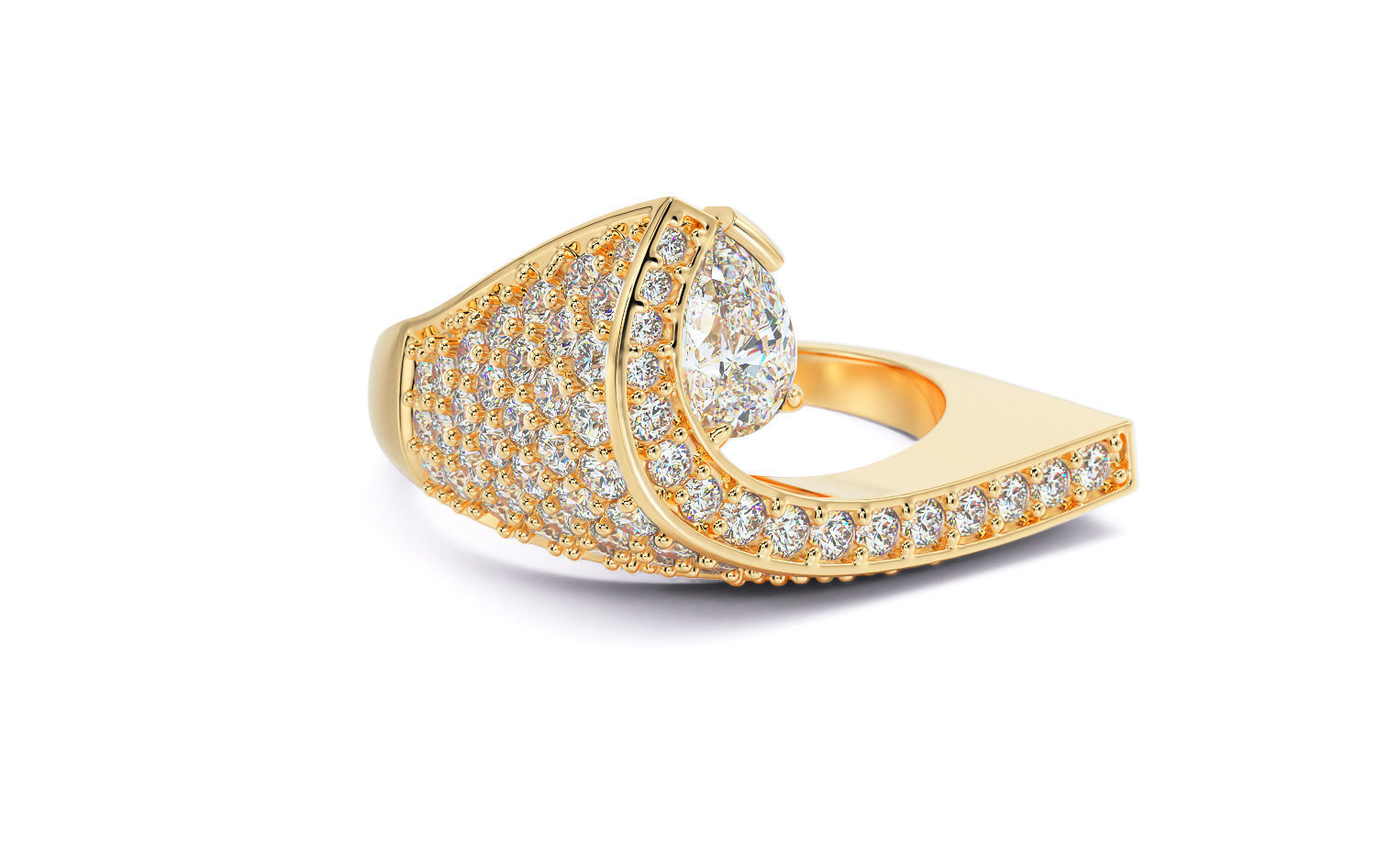 gold fashion diamonds ring 3D print model_7