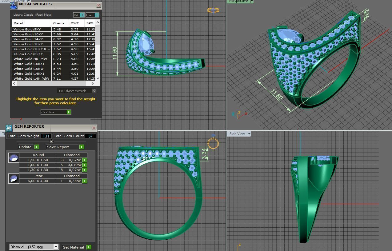 gold fashion diamonds ring 3D print model_2