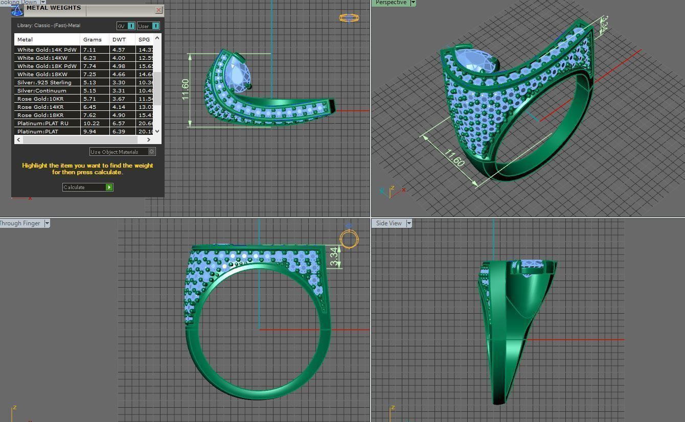 gold fashion diamonds ring 3D print model_3