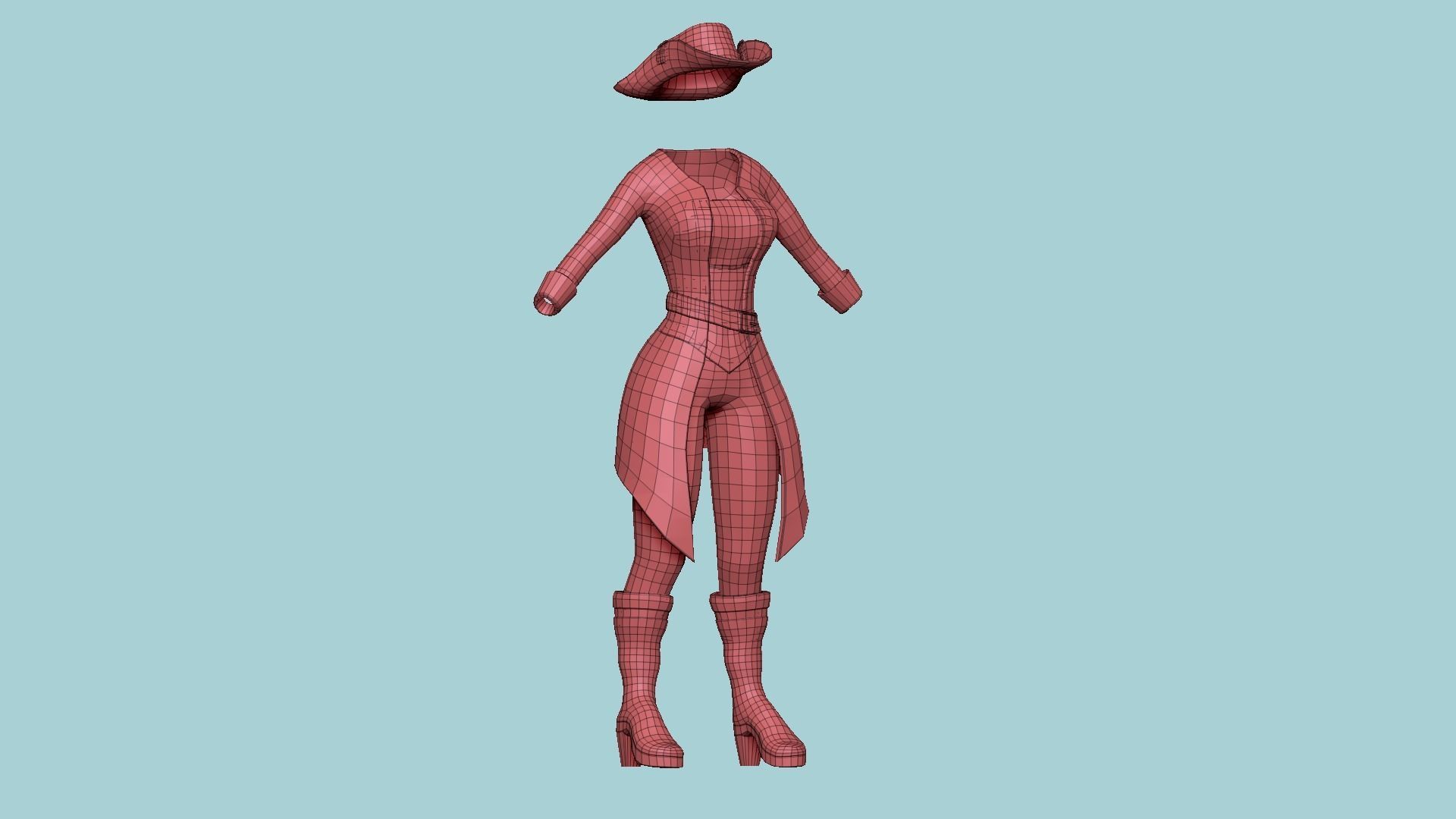 Pirate Female Costume 01 Full Black - Character Design Fashion Low-poly 3D model_13