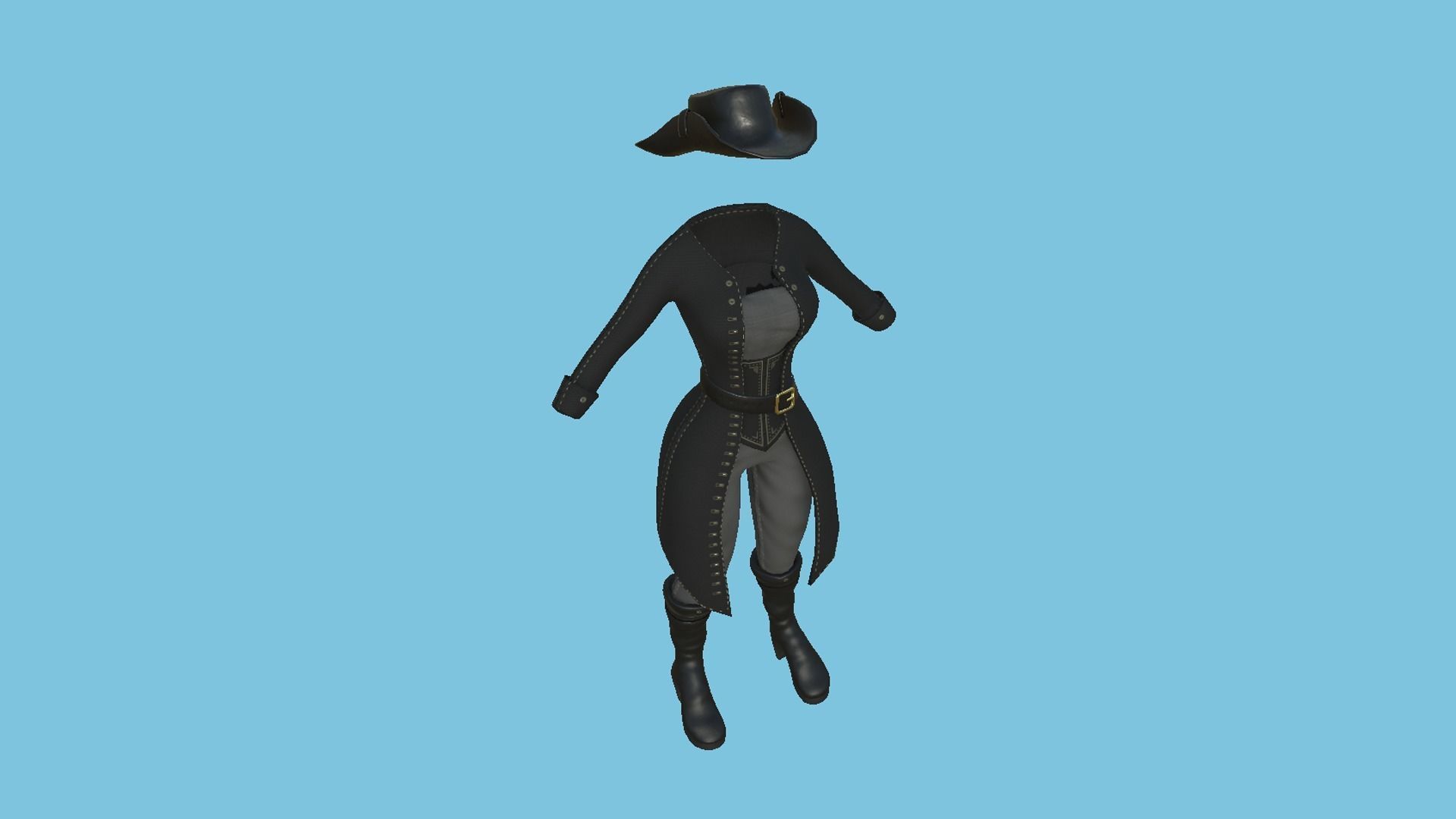Pirate Female Costume 01 Full Black - Character Design Fashion Low-poly 3D model_4