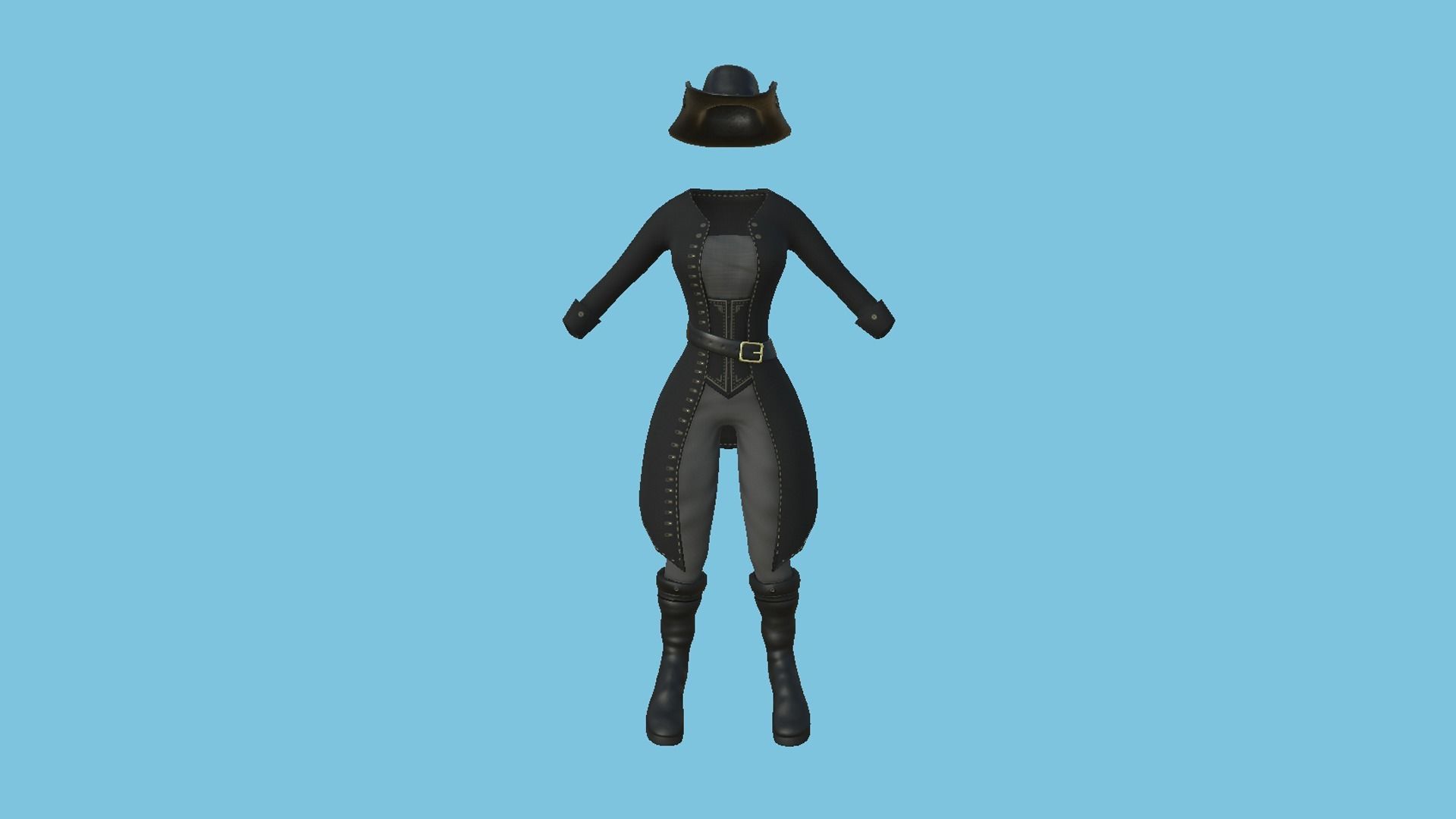 Pirate Female Costume 01 Full Black - Character Design Fashion Low-poly 3D model_1