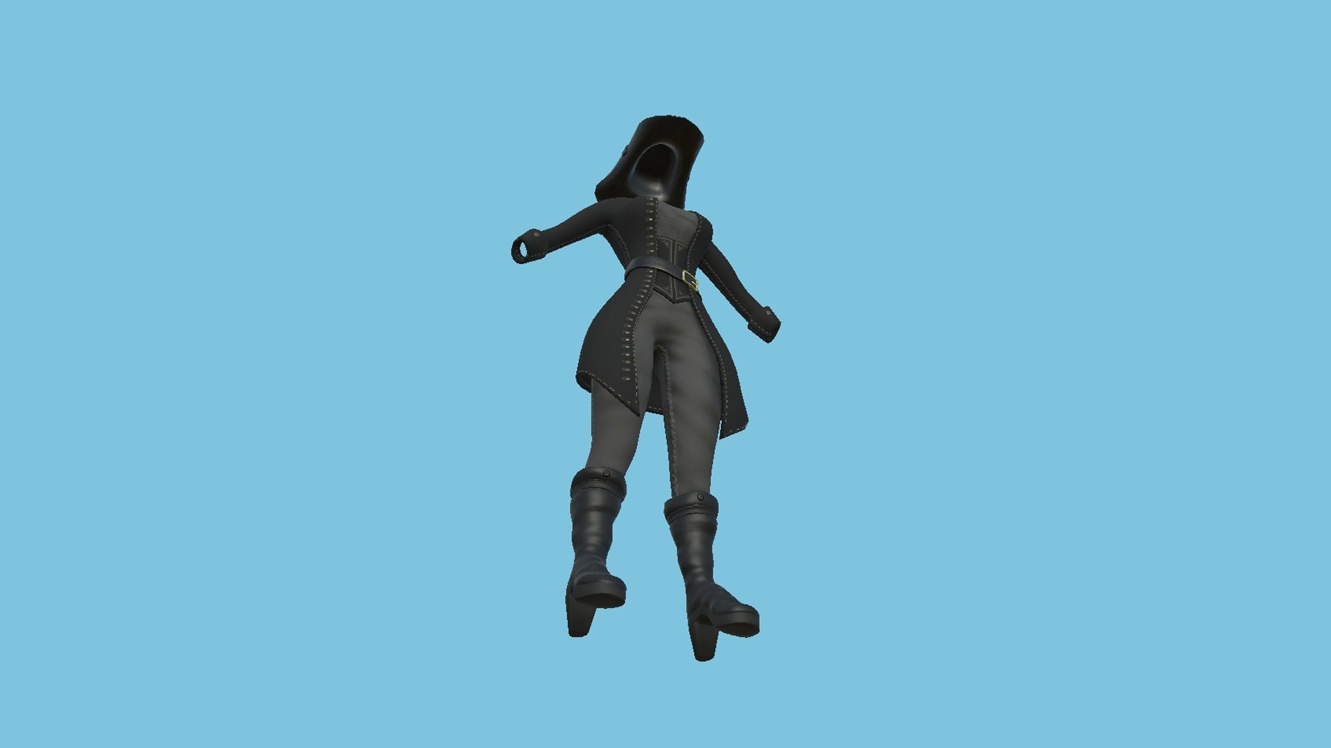 Pirate Female Costume 01 Full Black - Character Design Fashion Low-poly 3D model_5