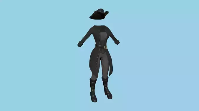 Pirate Female Costume 01 Full Black - Character Design Fashion Low-poly 3D model