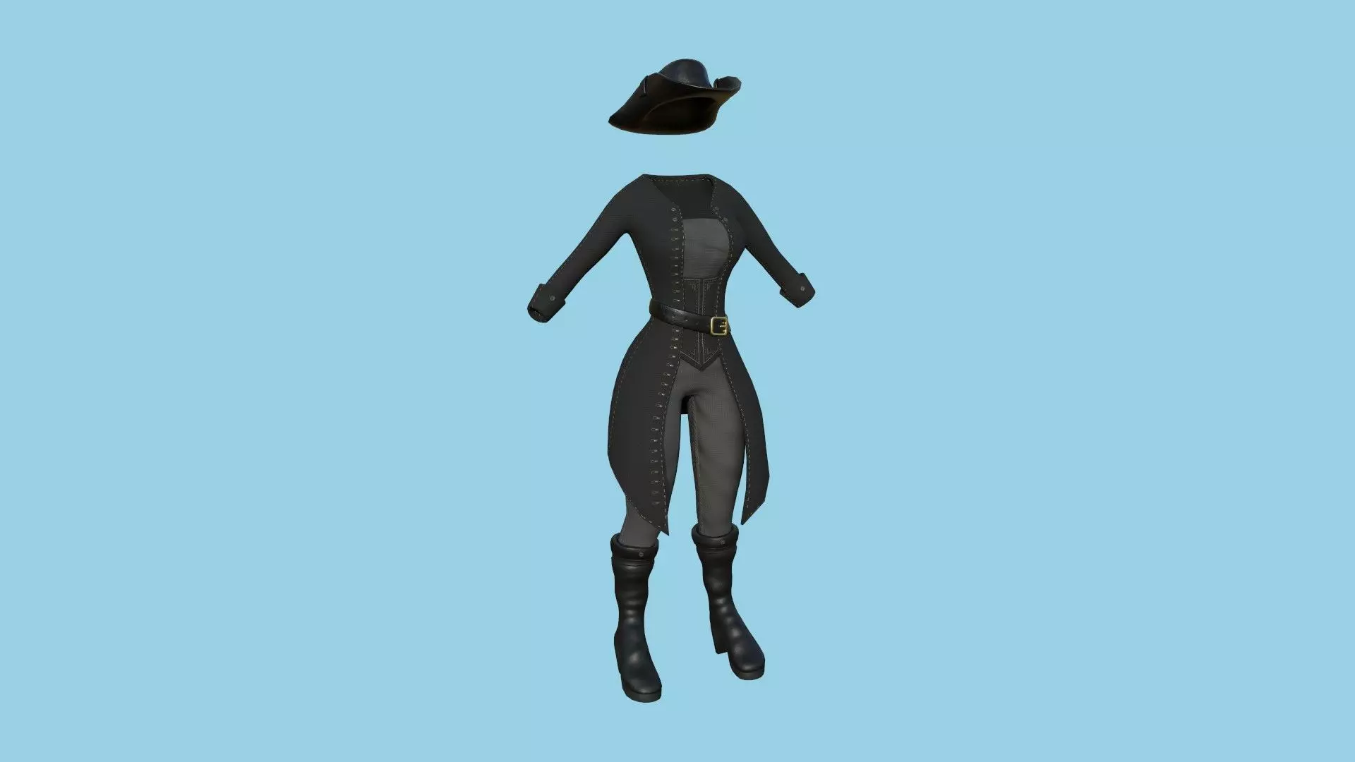 Pirate Female Costume 01 Full Black - Character Design Fashion Low-poly 3D model_0