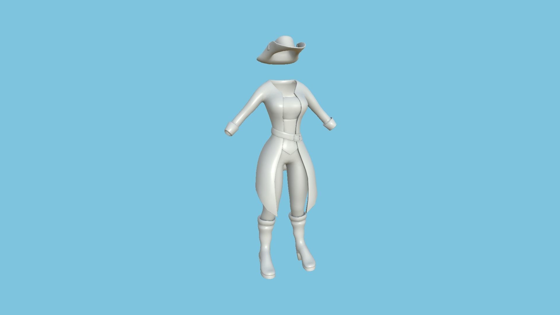 Pirate Female Costume 02 - Black Red - Character Design Fashion Low-poly 3D model_6