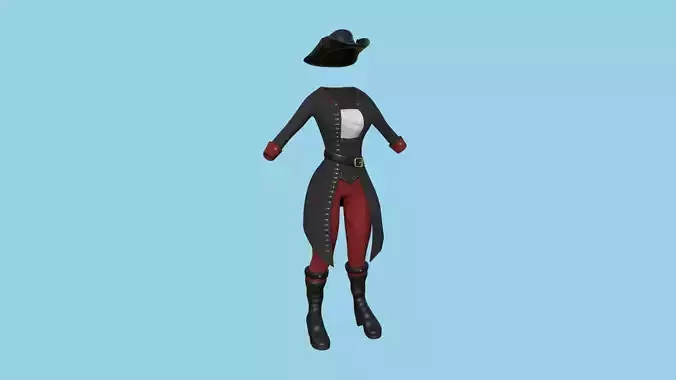 Pirate Female Costume 02 - Black Red - Character Design Fashion Low-poly 3D model