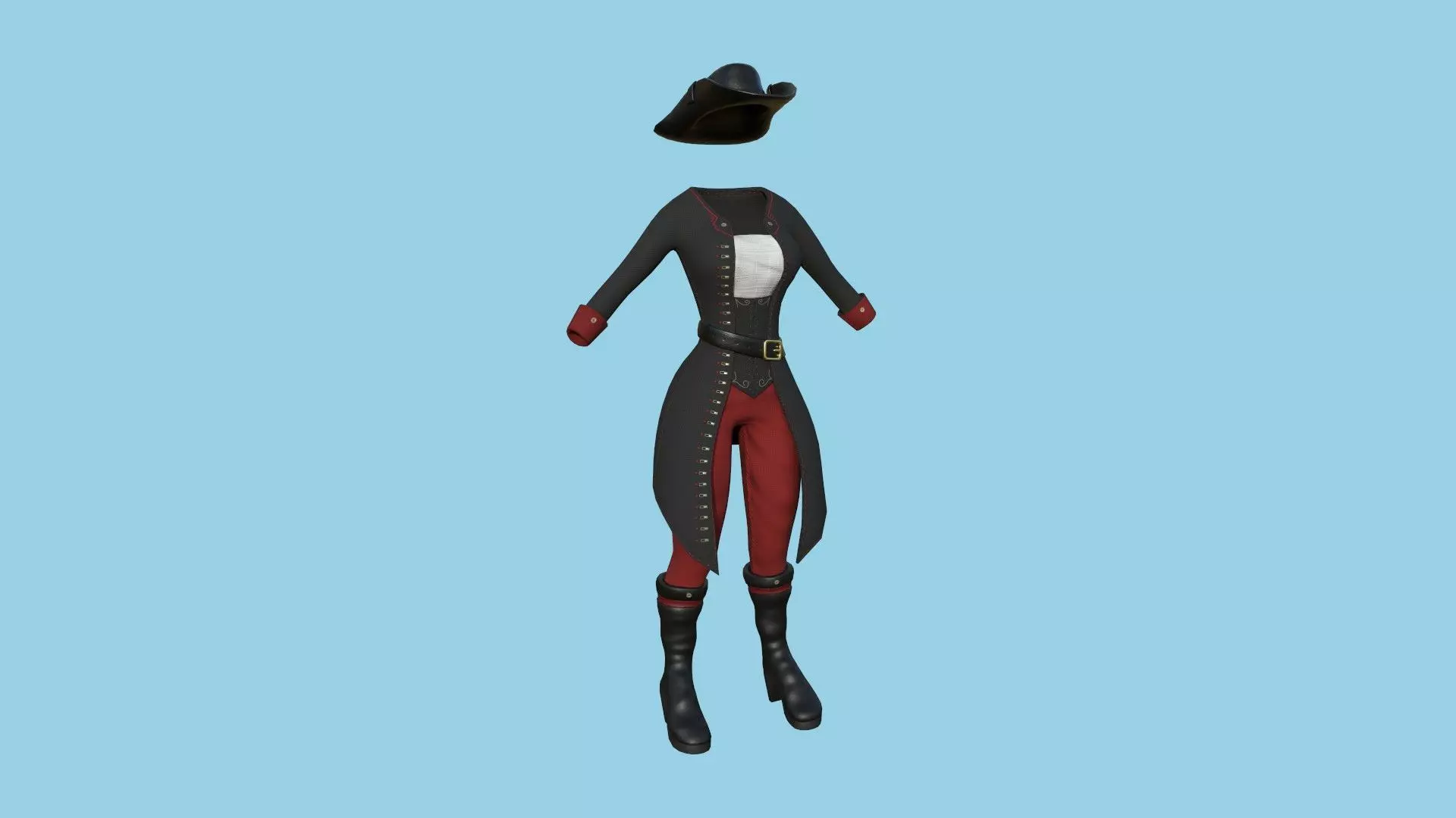 Pirate Female Costume 02 - Black Red - Character Design Fashion Low-poly 3D model_0