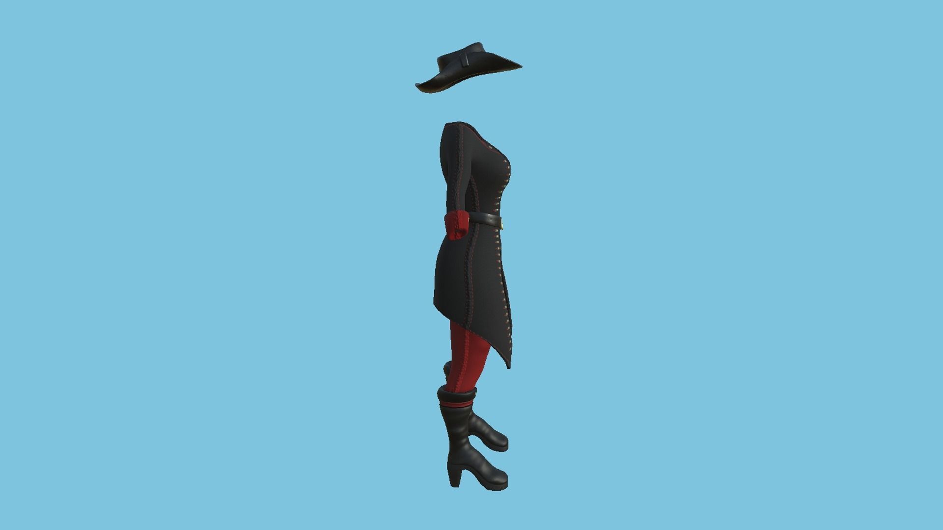 Pirate Female Costume 02 - Black Red - Character Design Fashion Low-poly 3D model_4