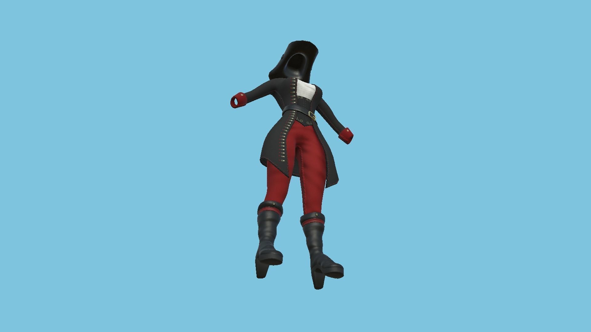 Pirate Female Costume 02 - Black Red - Character Design Fashion Low-poly 3D model_3