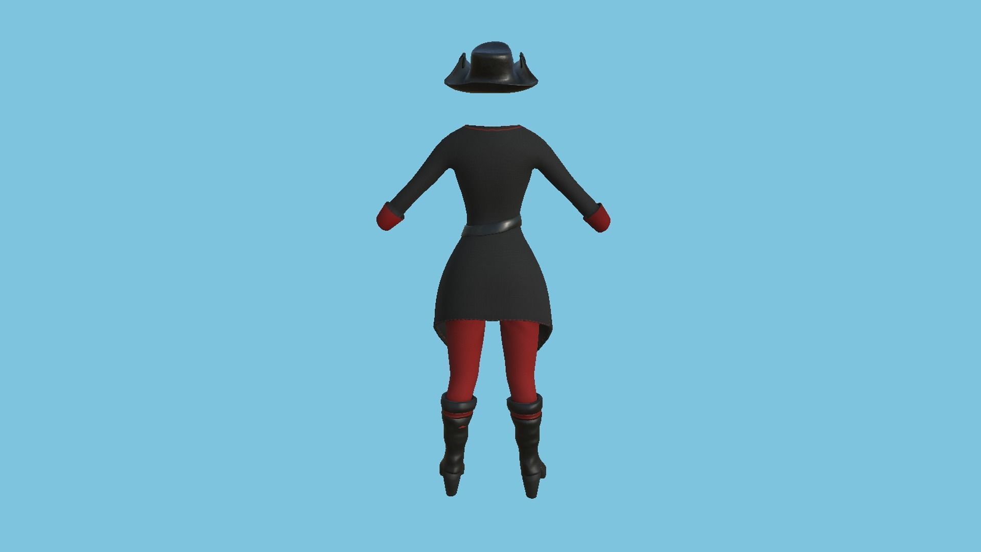 Pirate Female Costume 02 - Black Red - Character Design Fashion Low-poly 3D model_5
