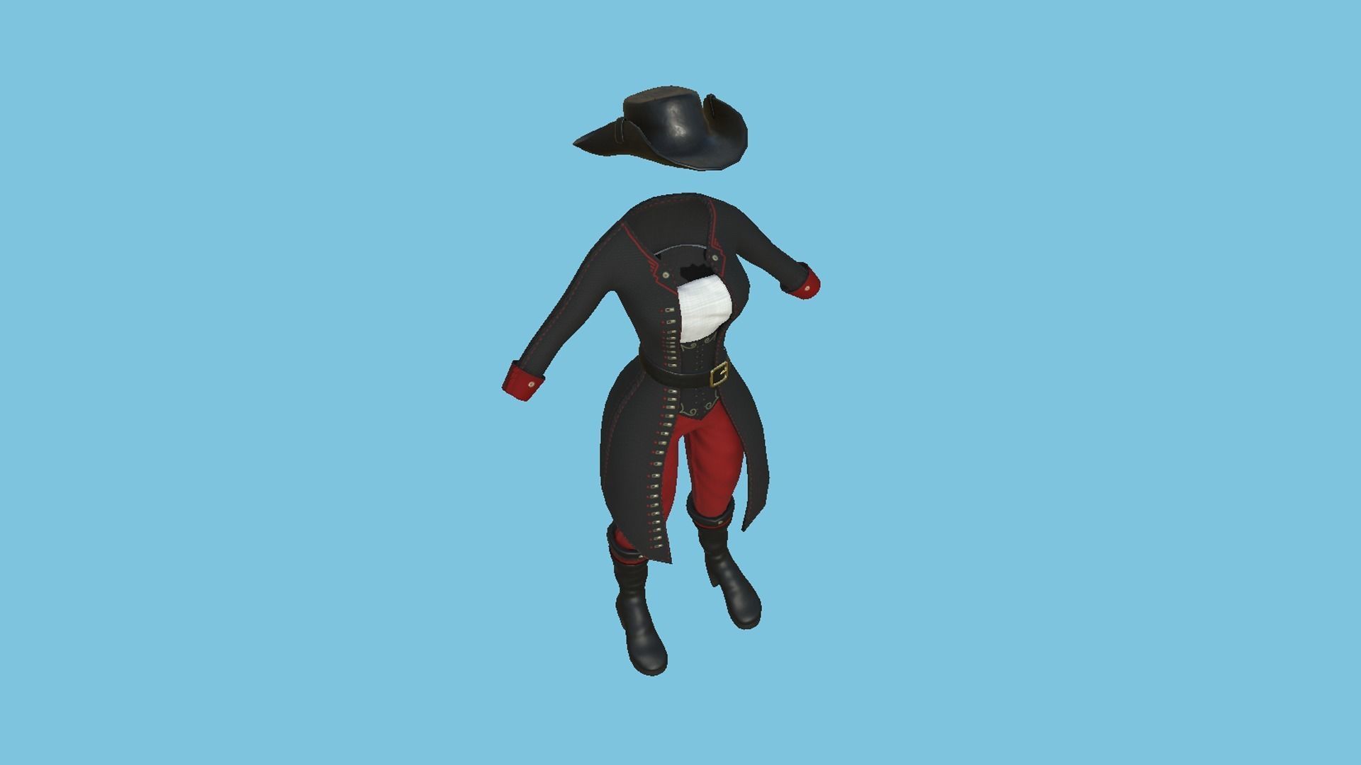 Pirate Female Costume 02 - Black Red - Character Design Fashion Low-poly 3D model_2