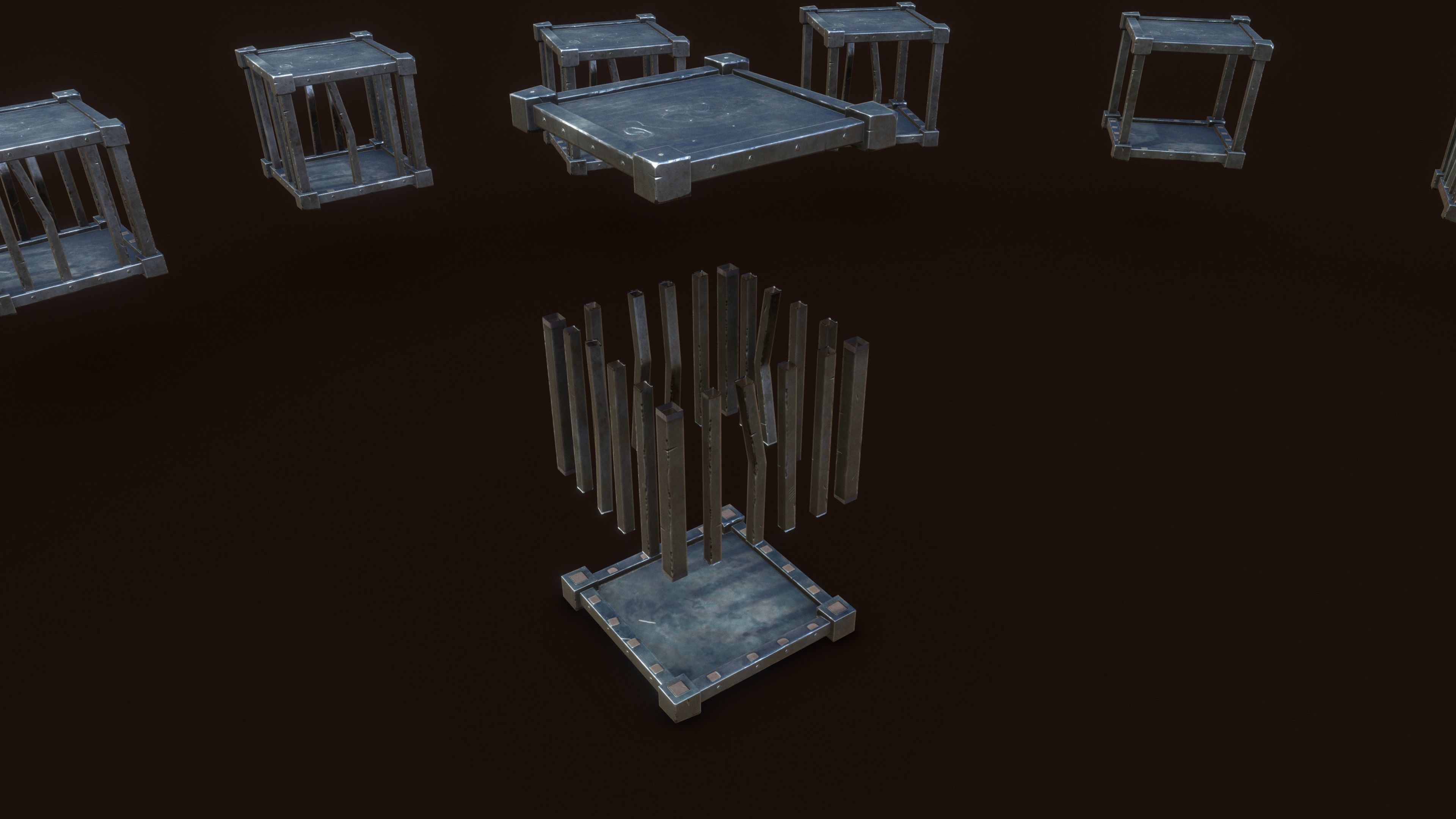 Stylized PBR Cage Metal Low-poly 3D model_8