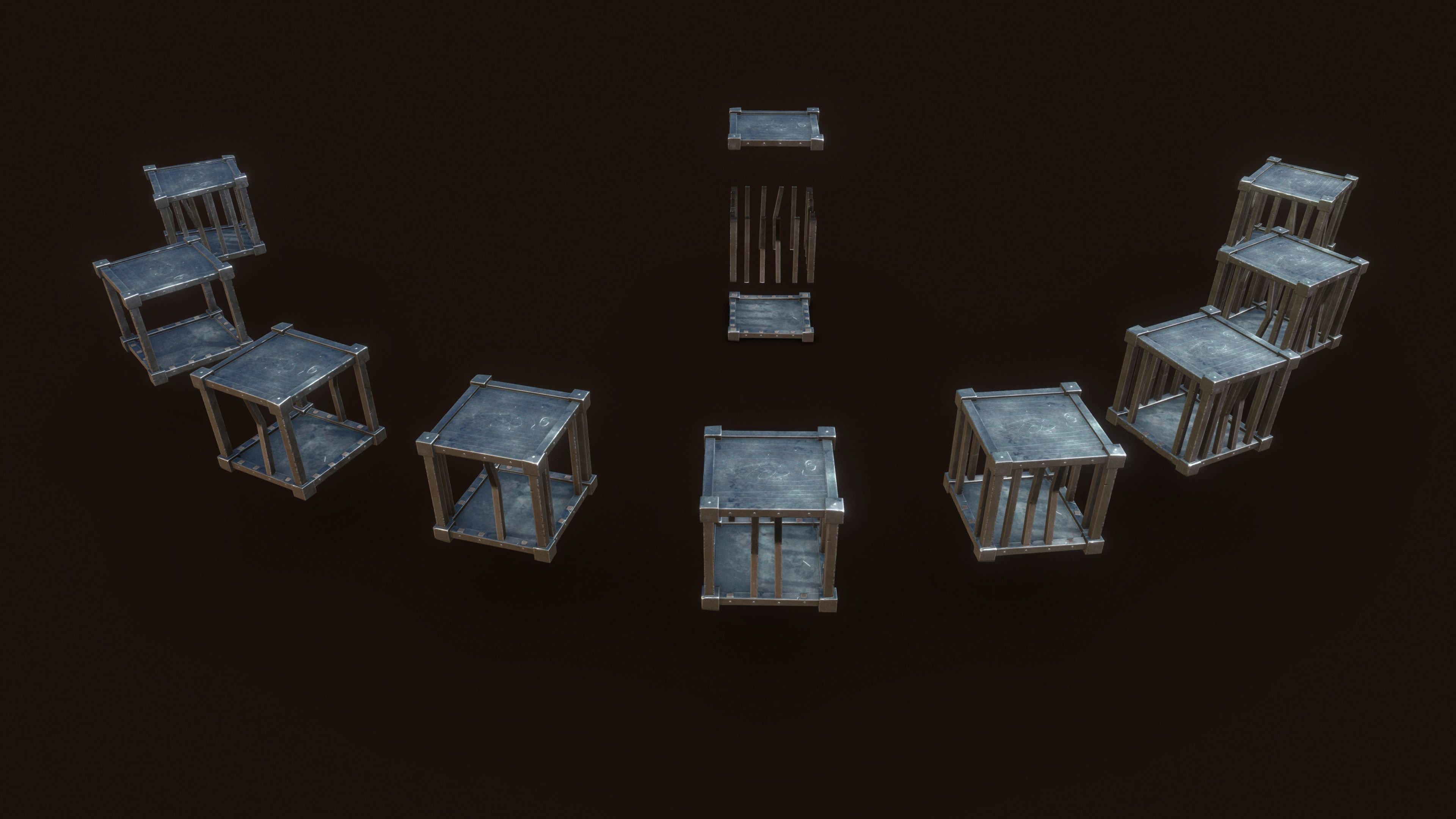 Stylized PBR Cage Metal Low-poly 3D model_9