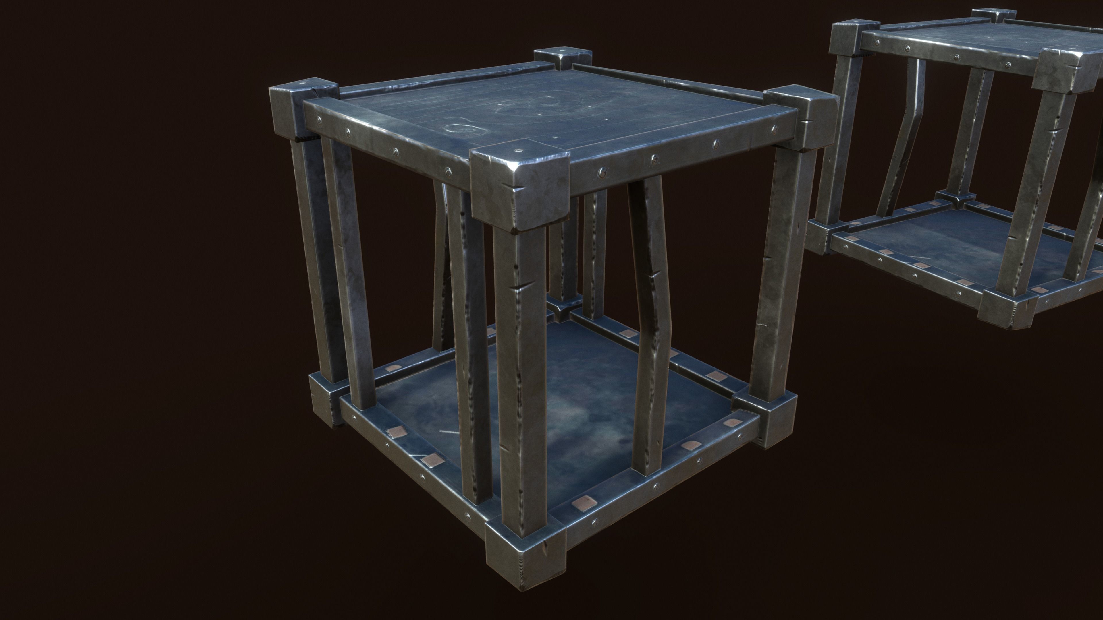 Stylized PBR Cage Metal Low-poly 3D model_7