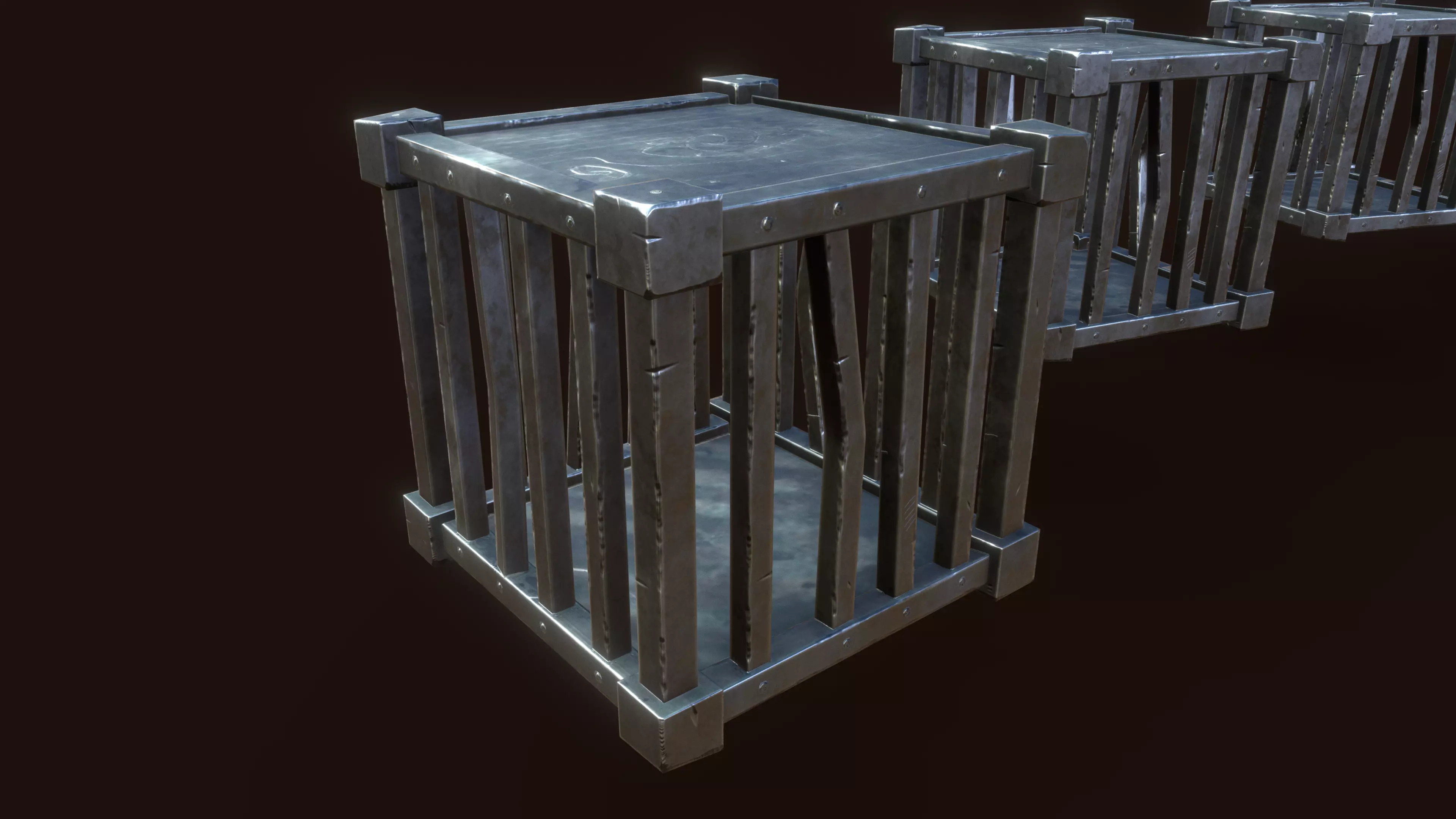 Stylized PBR Cage Metal Low-poly 3D model_0
