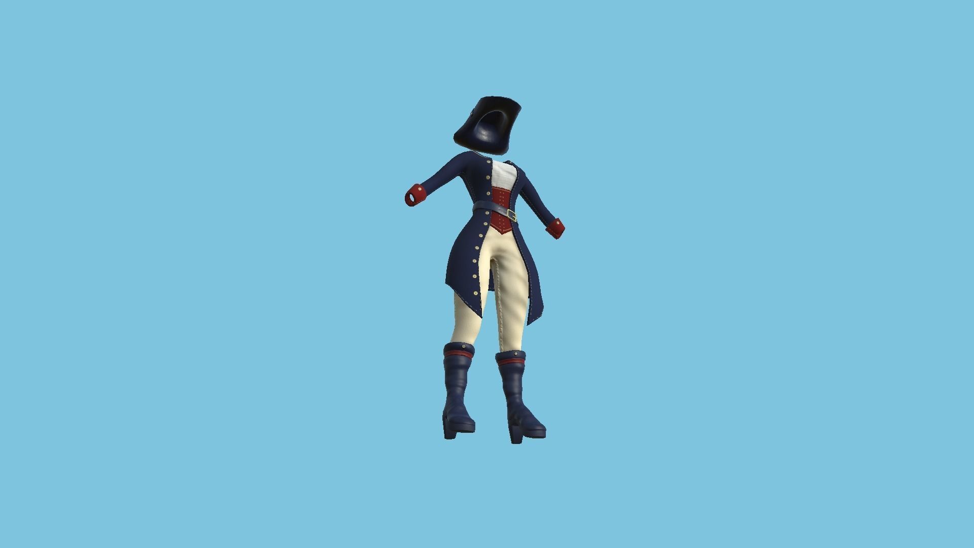 Pirate Female Costume 03 Blue Red - Character Design Fashion Low-poly 3D model_5