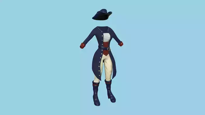 Pirate Female Costume 03 Blue Red - Character Design Fashion Low-poly 3D model