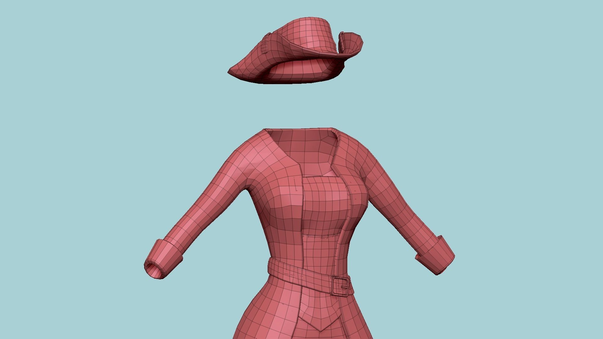 Pirate Female Costume 03 Blue Red - Character Design Fashion Low-poly 3D model_15