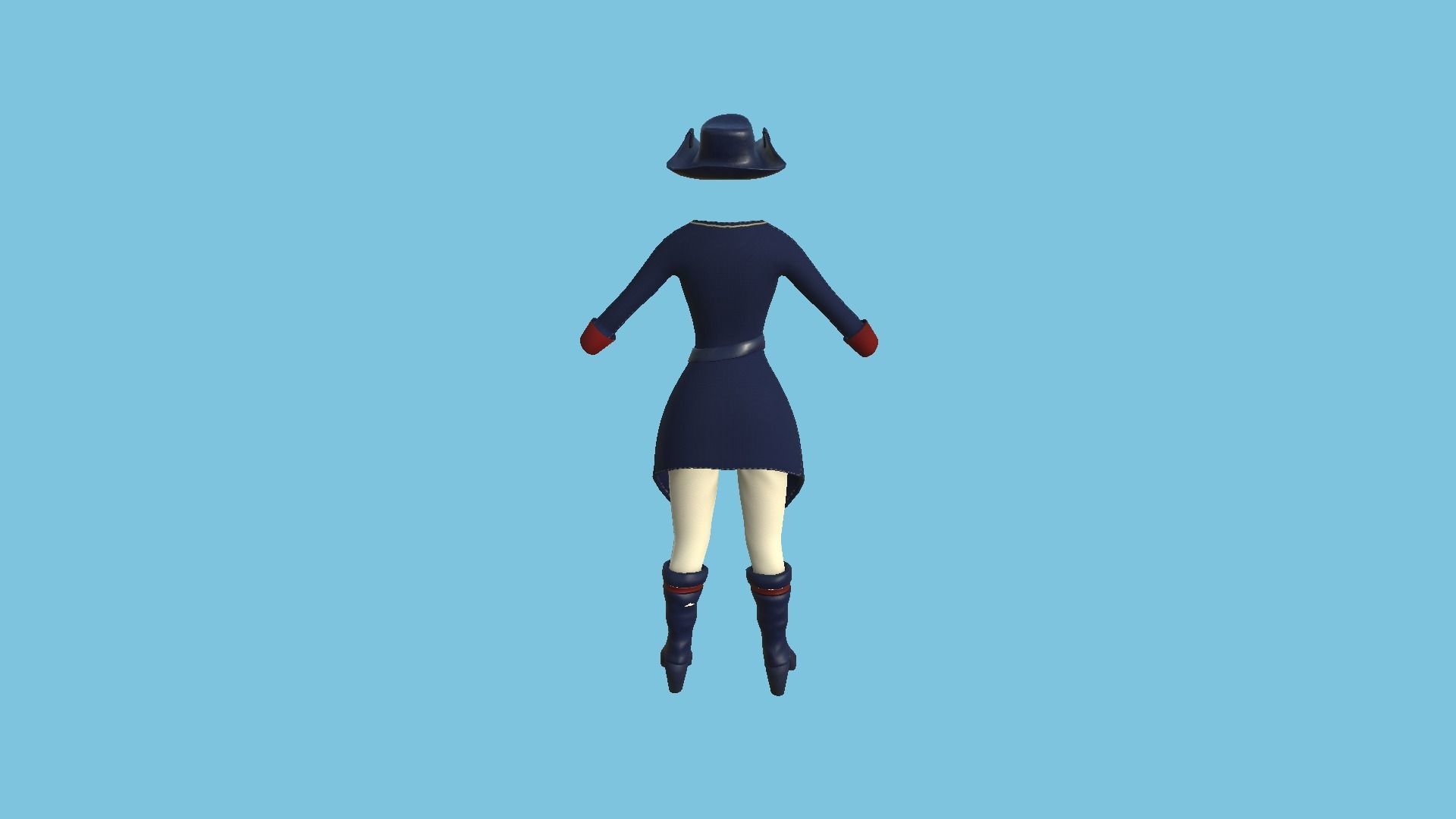 Pirate Female Costume 03 Blue Red - Character Design Fashion Low-poly 3D model_3
