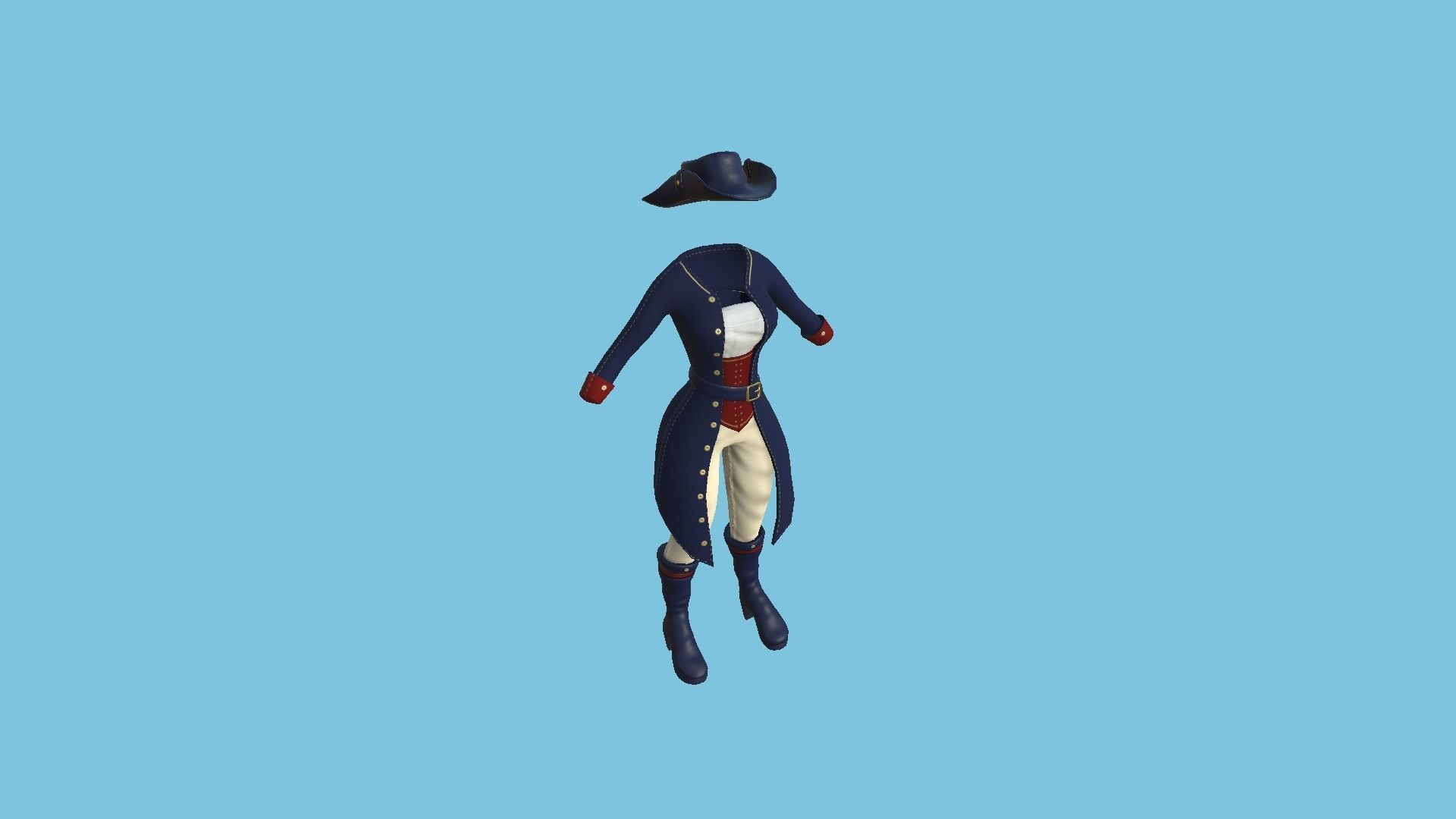 Pirate Female Costume 03 Blue Red - Character Design Fashion Low-poly 3D model_4