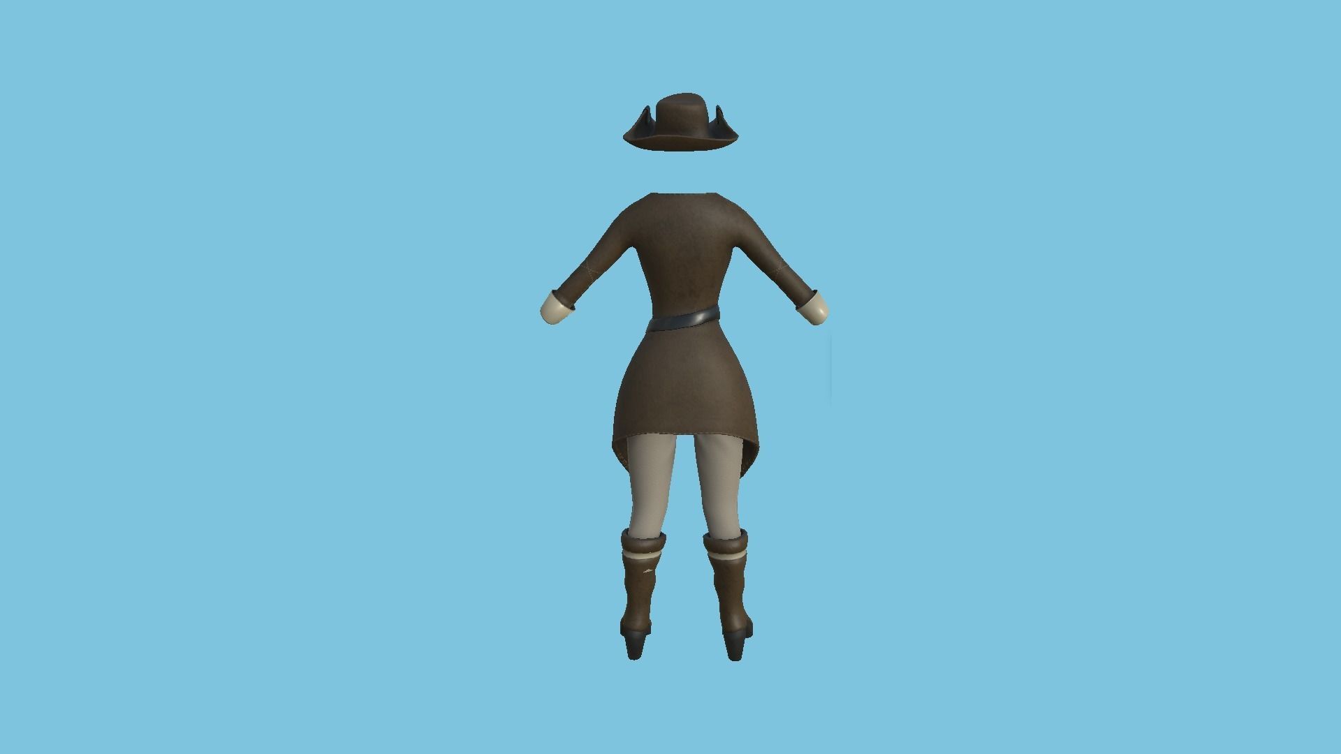 Pirate Female Costume 04 Full Brown - Character Design Fashion Low-poly 3D model_5