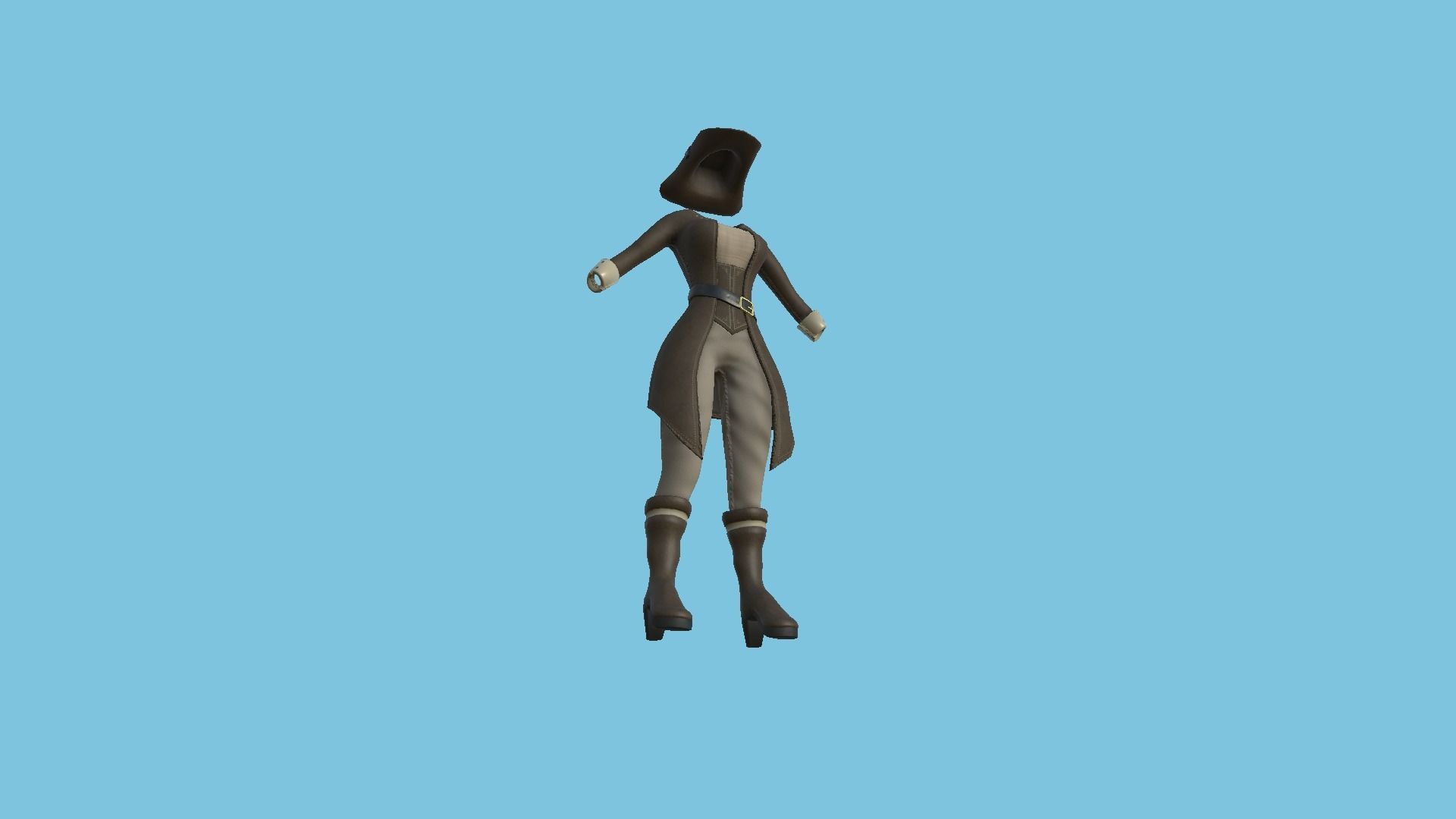 Pirate Female Costume 04 Full Brown - Character Design Fashion Low-poly 3D model_1