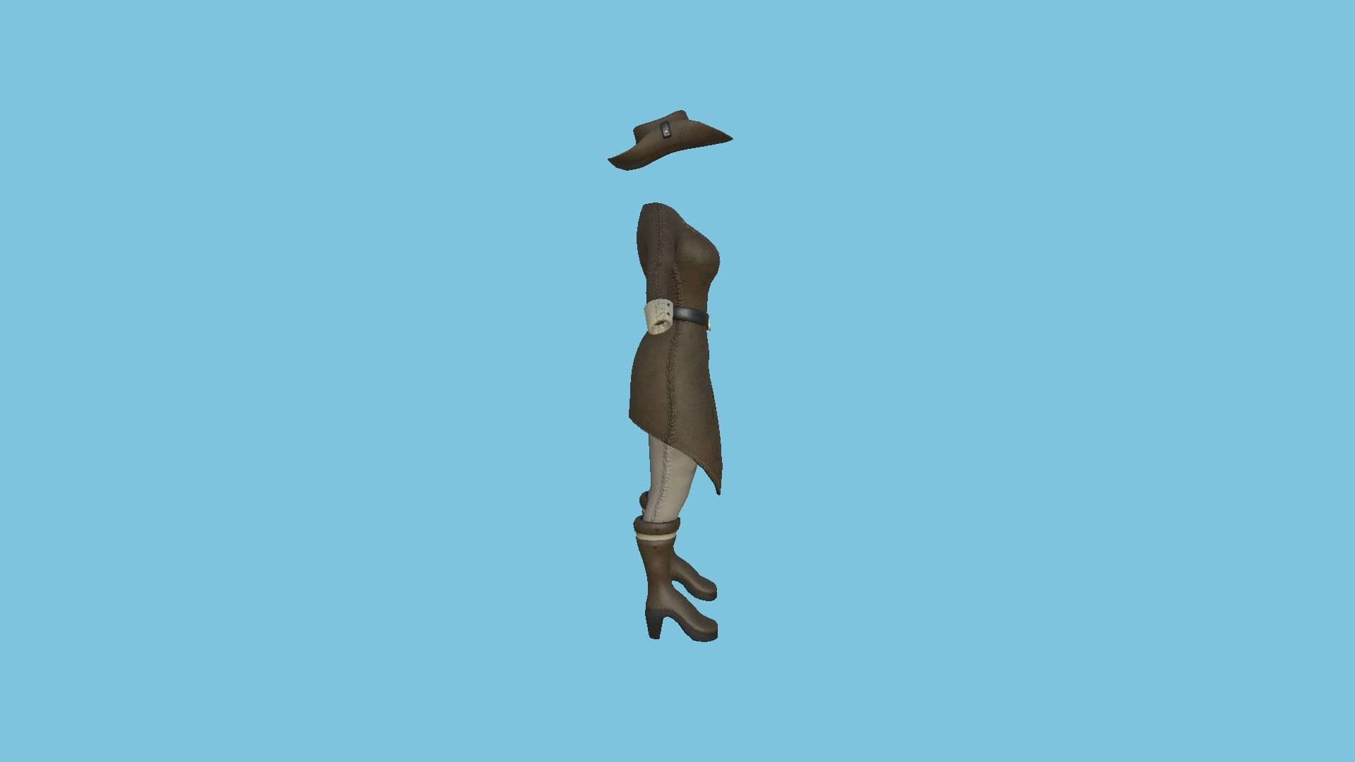 Pirate Female Costume 04 Full Brown - Character Design Fashion Low-poly 3D model_4