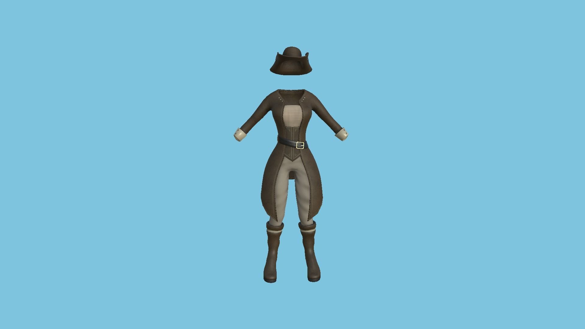 Pirate Female Costume 04 Full Brown - Character Design Fashion Low-poly 3D model_3
