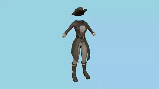 Pirate Female Costume 04 Full Brown - Character Design Fashion Low-poly 3D model