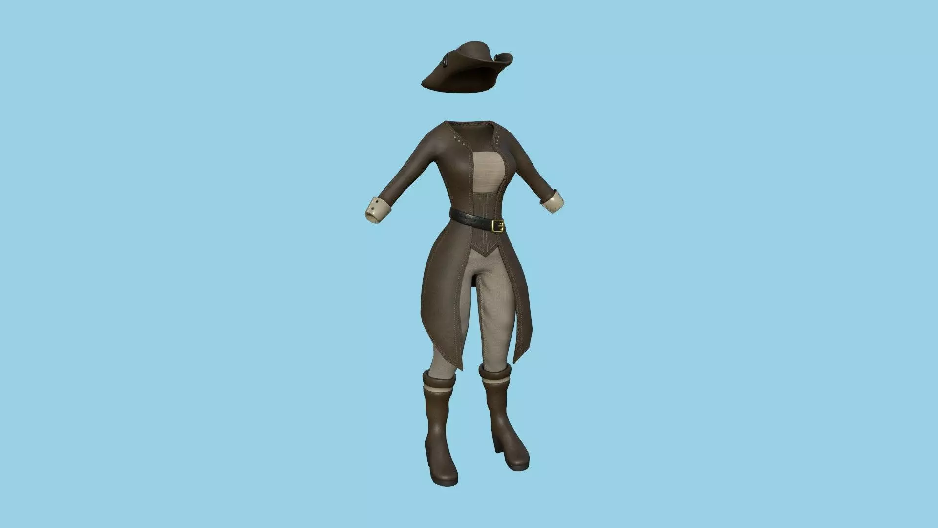 Pirate Female Costume 04 Full Brown - Character Design Fashion Low-poly 3D model_0