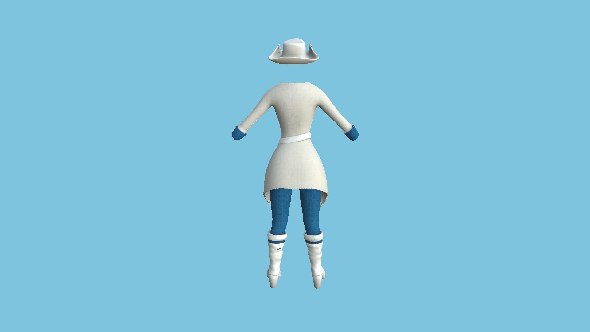 Pirate Female Costume 05 White Blue- Character Design Fashion Low-poly 3D model_1
