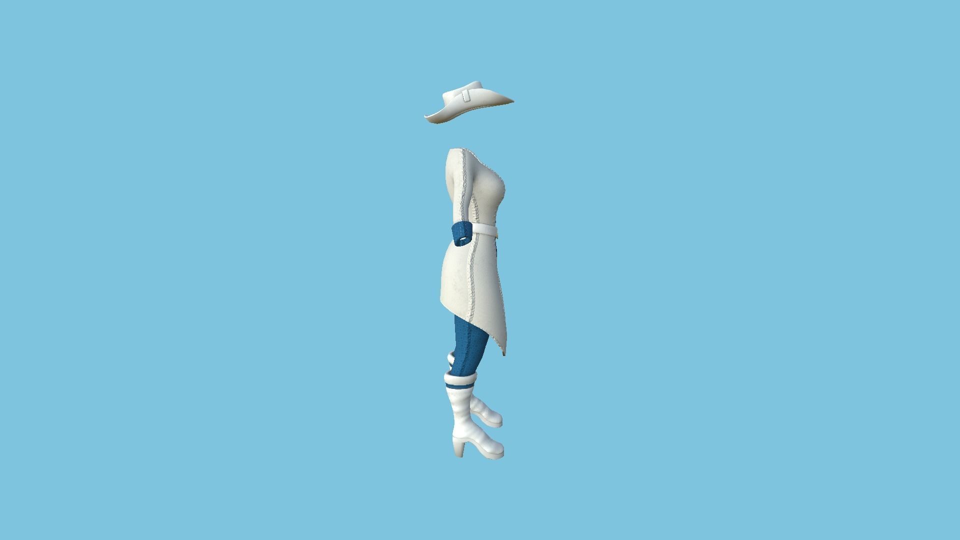 Pirate Female Costume 05 White Blue- Character Design Fashion Low-poly 3D model_2