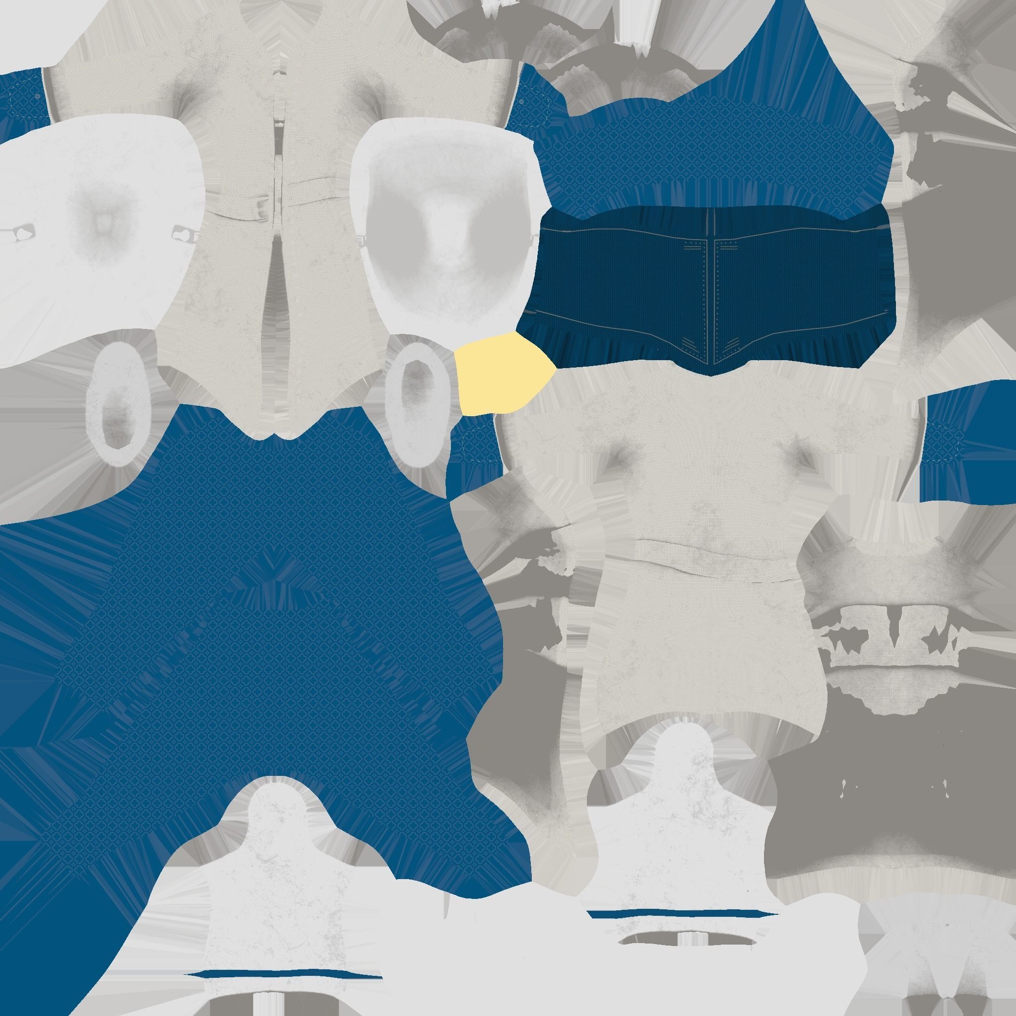 Pirate Female Costume 05 White Blue- Character Design Fashion Low-poly 3D model_18