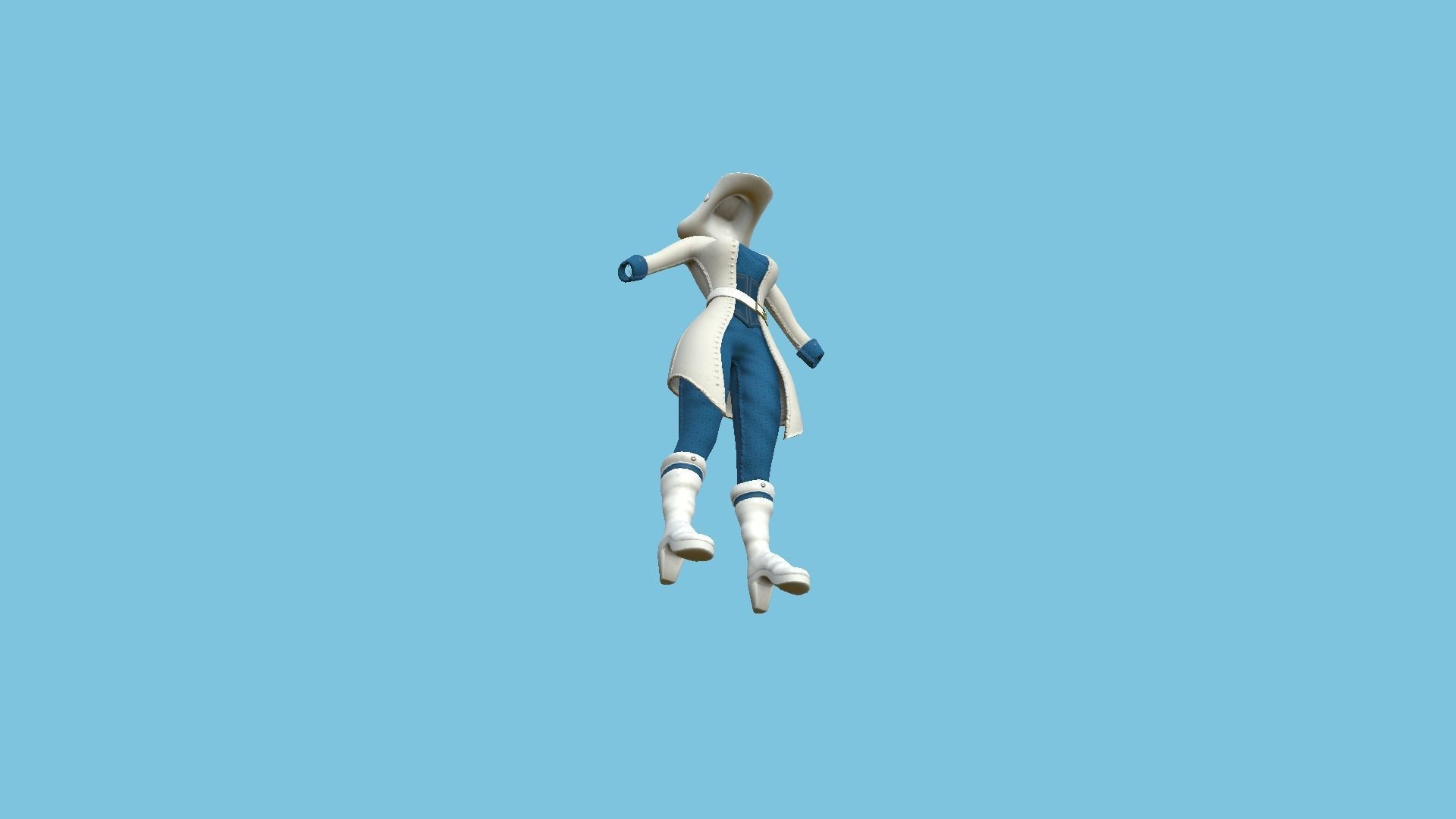 Pirate Female Costume 05 White Blue- Character Design Fashion Low-poly 3D model_5