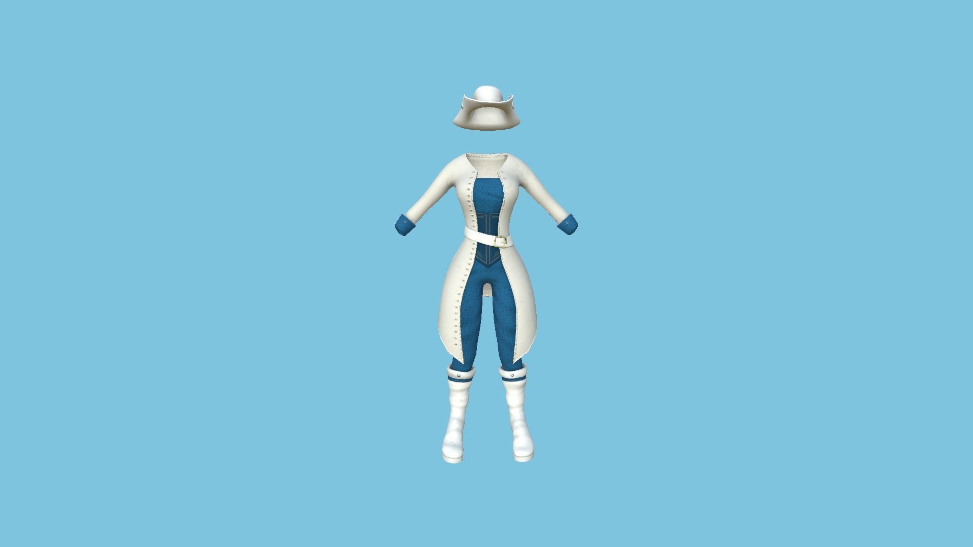 Pirate Female Costume 05 White Blue- Character Design Fashion Low-poly 3D model_3