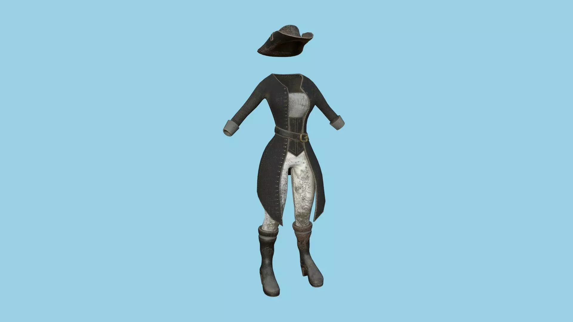 Pirate Female Costume 07 Dirt - Character Design Fashion Low-poly 3D model_0