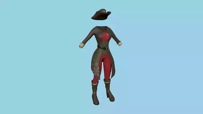 Pirate Female Costume 08 Brown Red - Character Design Fashion Low-poly 3D model