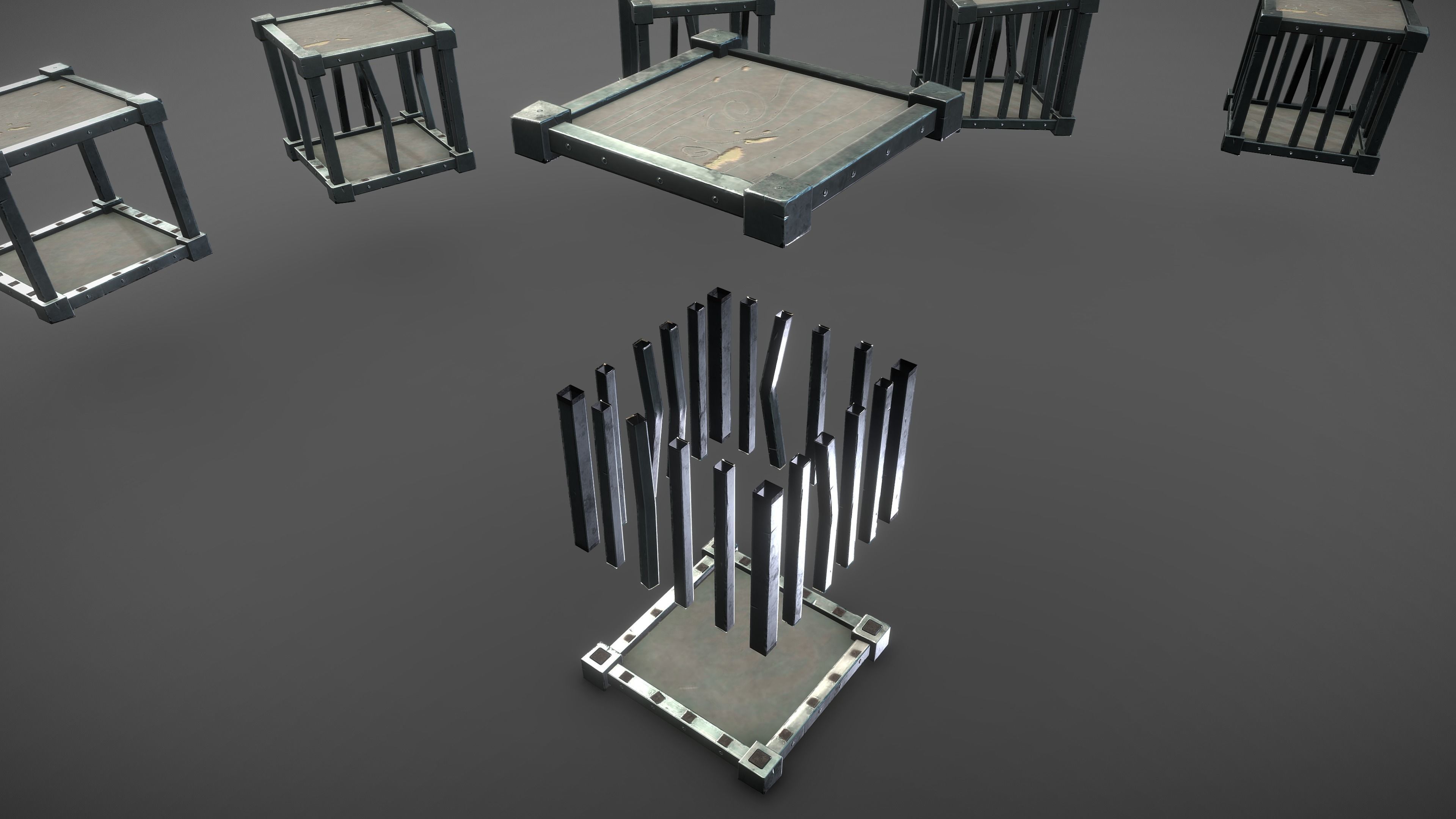 Stylized PBR Cage Wood Metal Low-poly 3D model_6