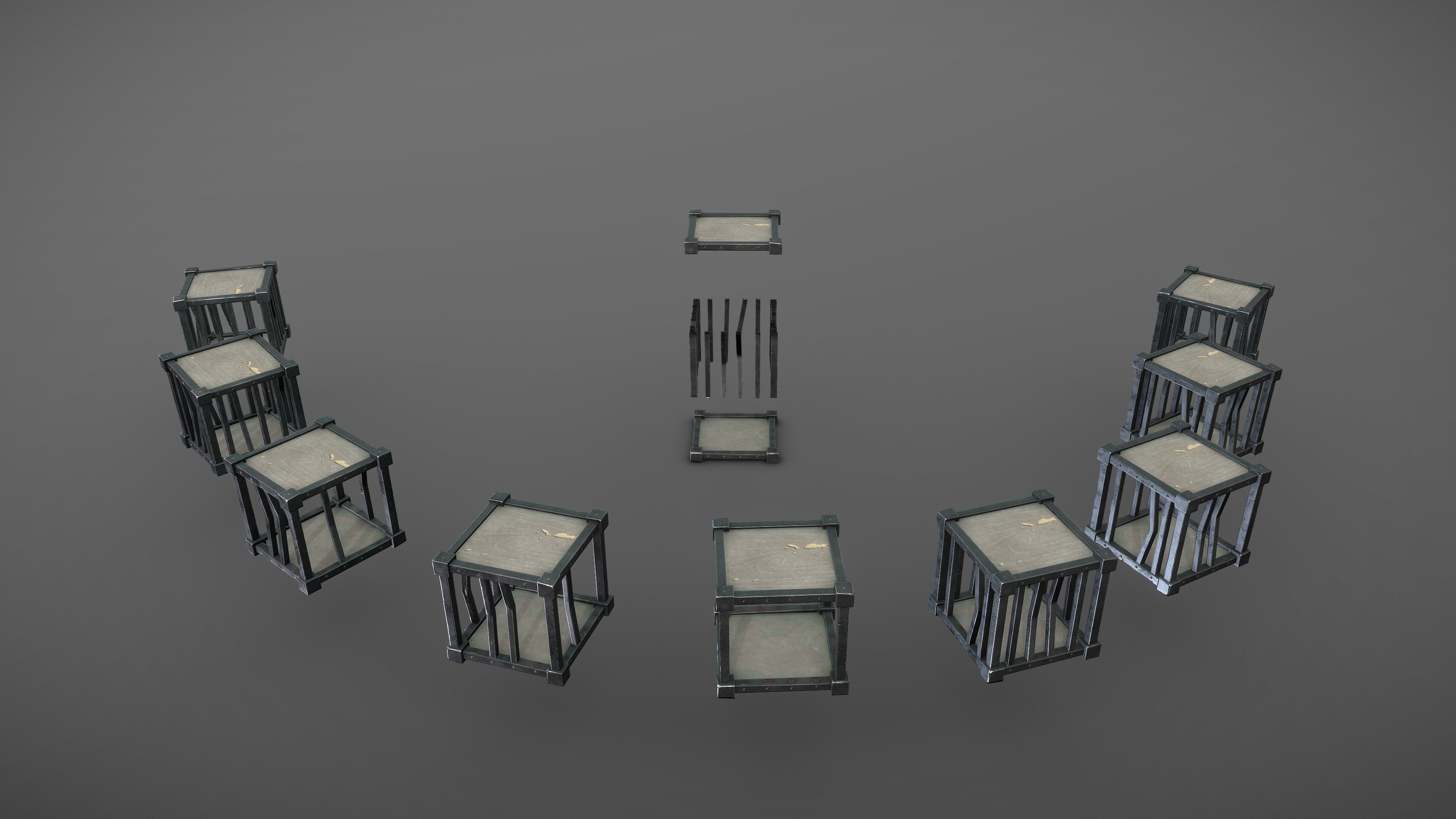 Stylized PBR Cage Wood Metal Low-poly 3D model_8