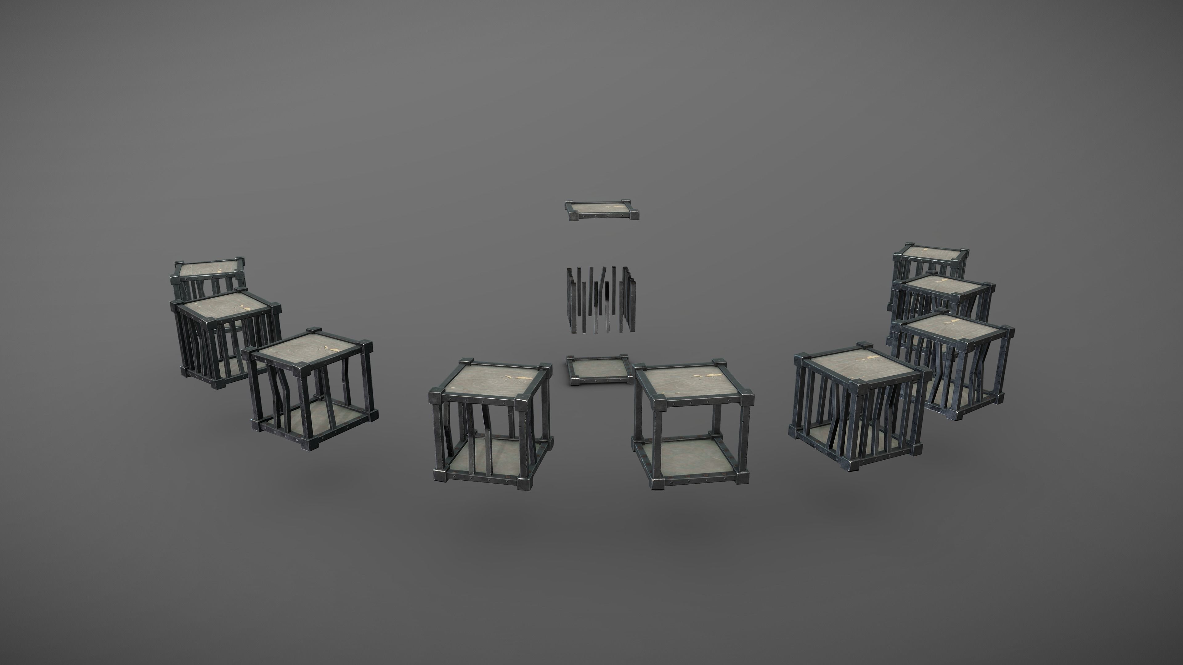 Stylized PBR Cage Wood Metal Low-poly 3D model_7
