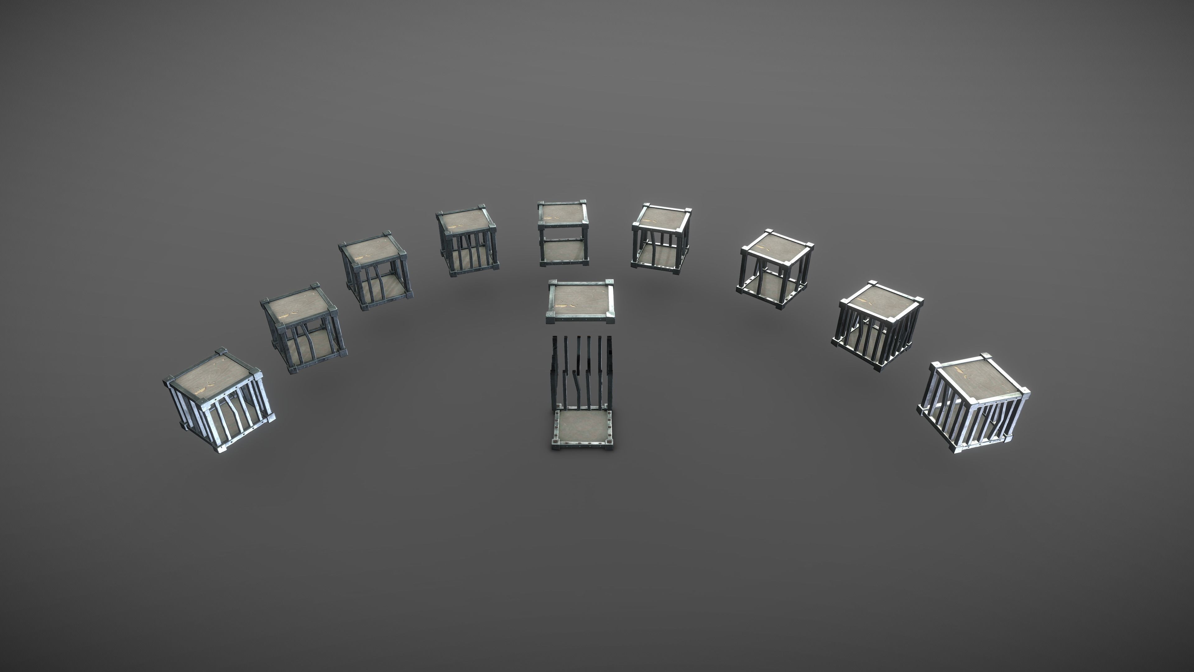Stylized PBR Cage Wood Metal Low-poly 3D model_1