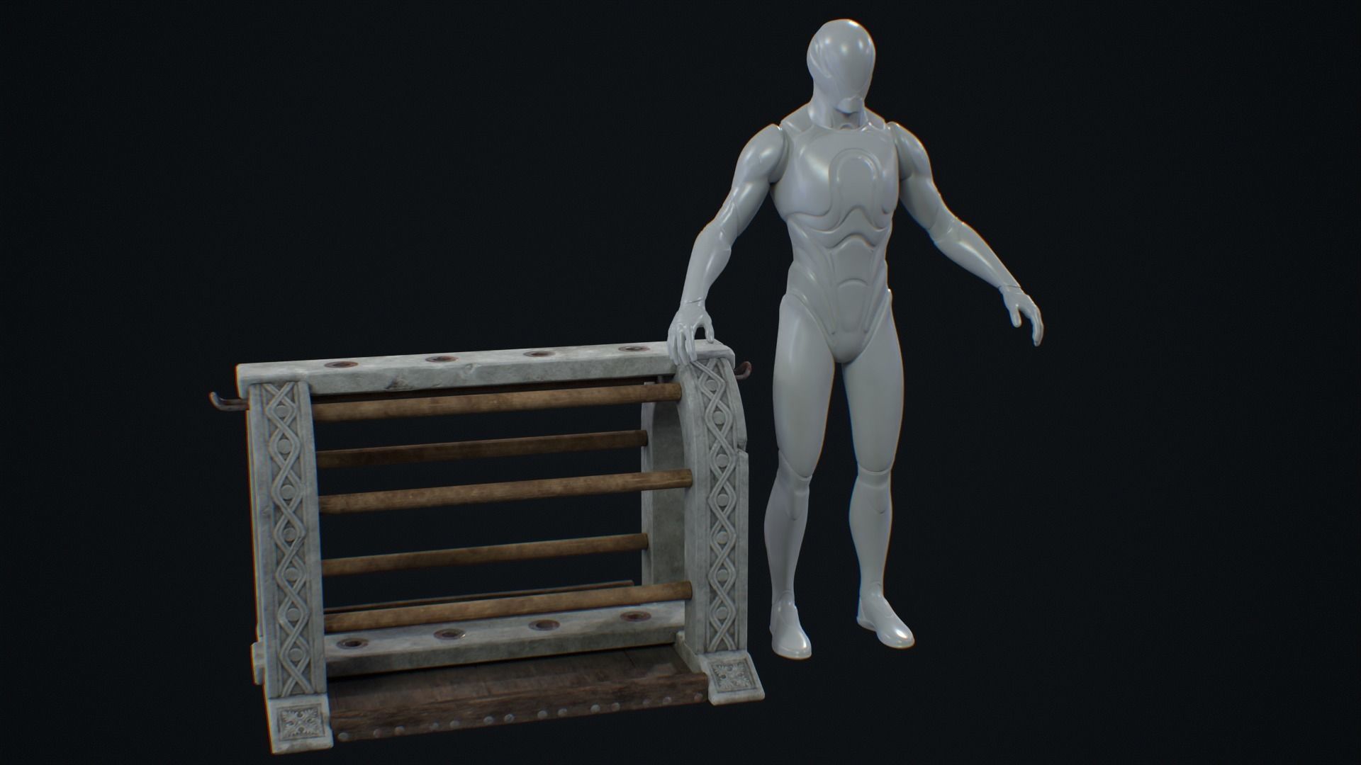 Medieval Weapon Rack -PBR- Game Ready Low-poly 3D model_7