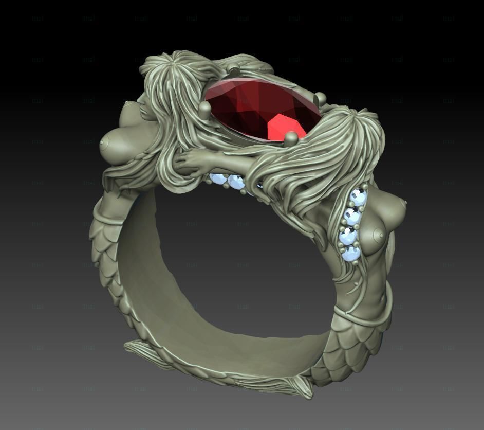 Mermaid ring 3D print model_7